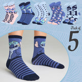Disney Stitch Womens Calf Length Socks for Women Teenagers Soft Stretchy Socks Pack of 5 - Gifts for Women - Get Trend
