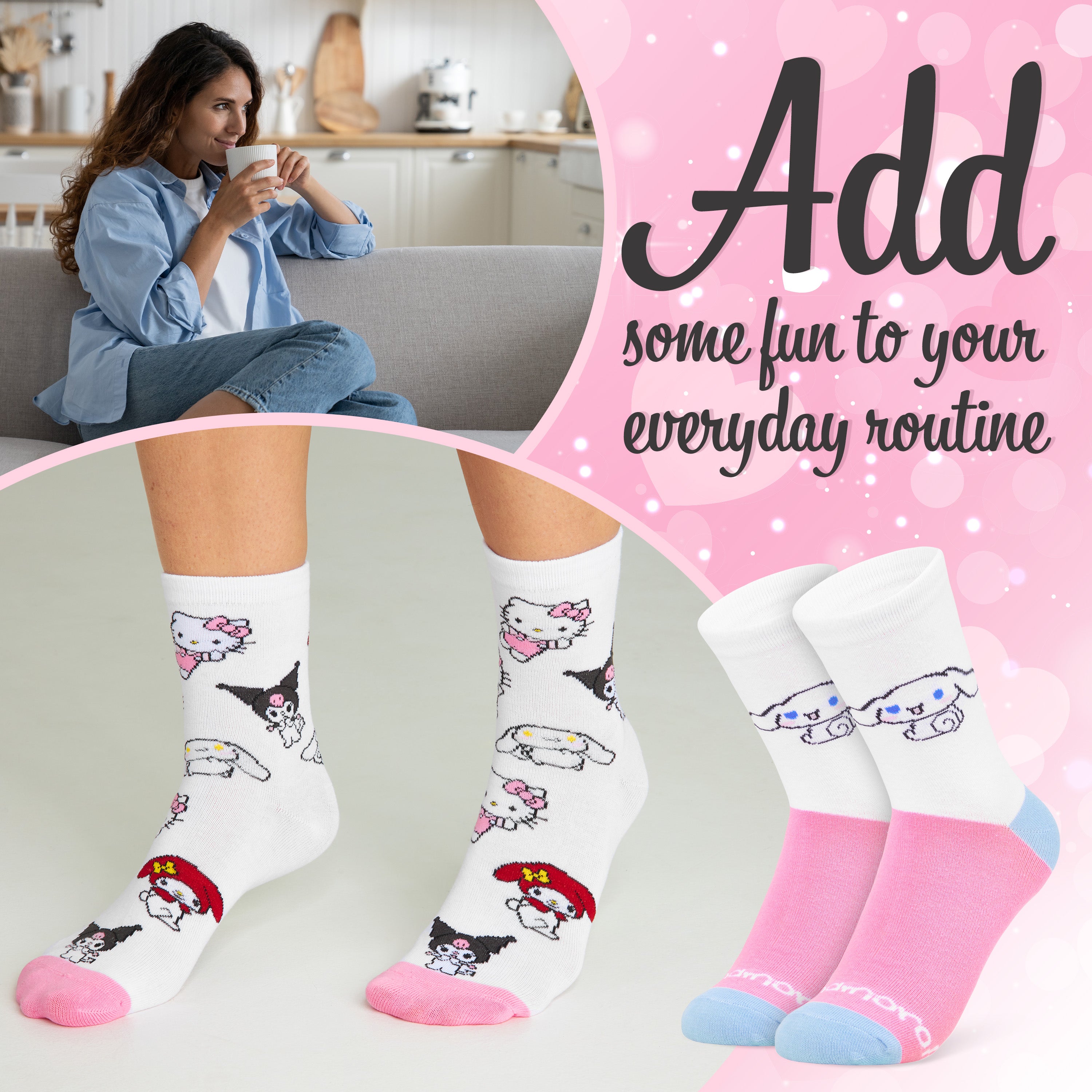 Hello Kitty Women's Novelty Calf Socks, Soft and Breathable Pack of 5 - Gifts for Her - Get Trend