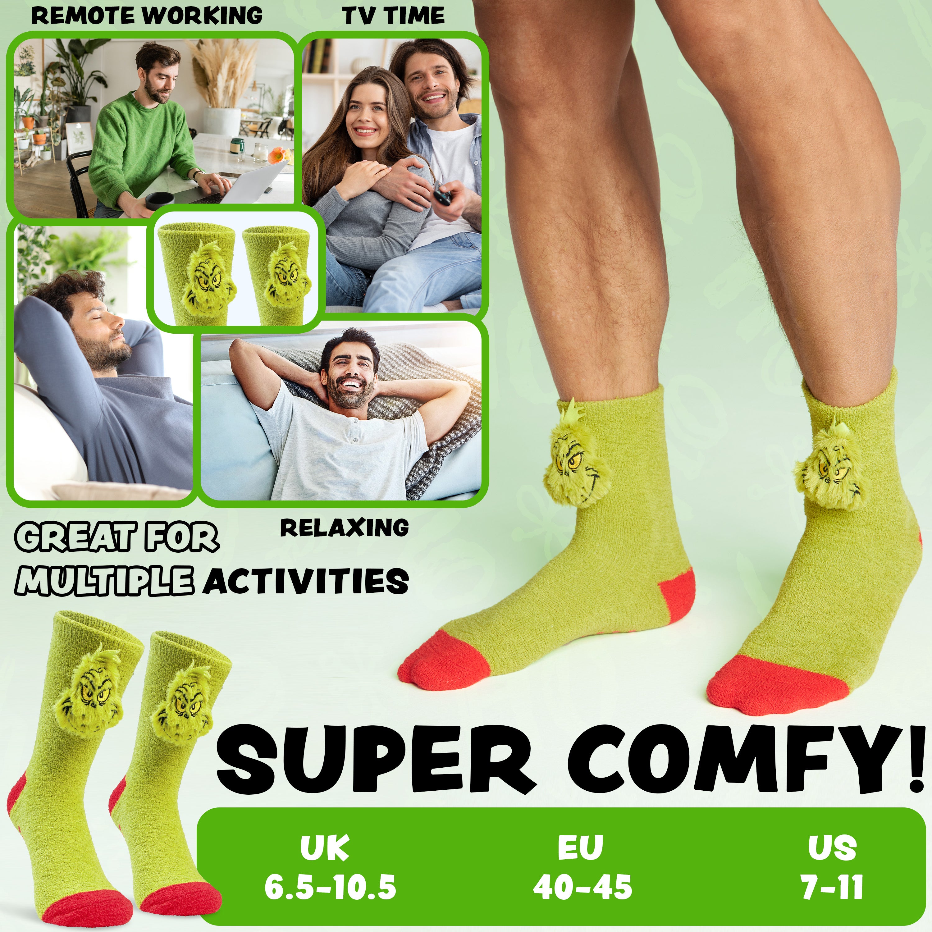 The Grinch Men's Fluffy Slipper Socks, Non-Slip - Gifts for Him - Get Trend