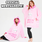 Hello Kitty Womens Fleece Hoodie Blanket with Attached Plush, Cosy Loungewear - Gifts for Her Pink - Get Trend