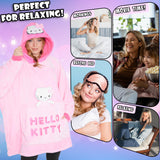 Hello Kitty Womens Fleece Hoodie Blanket with Attached Plush, Cosy Loungewear - Gifts for Her Pink - Get Trend