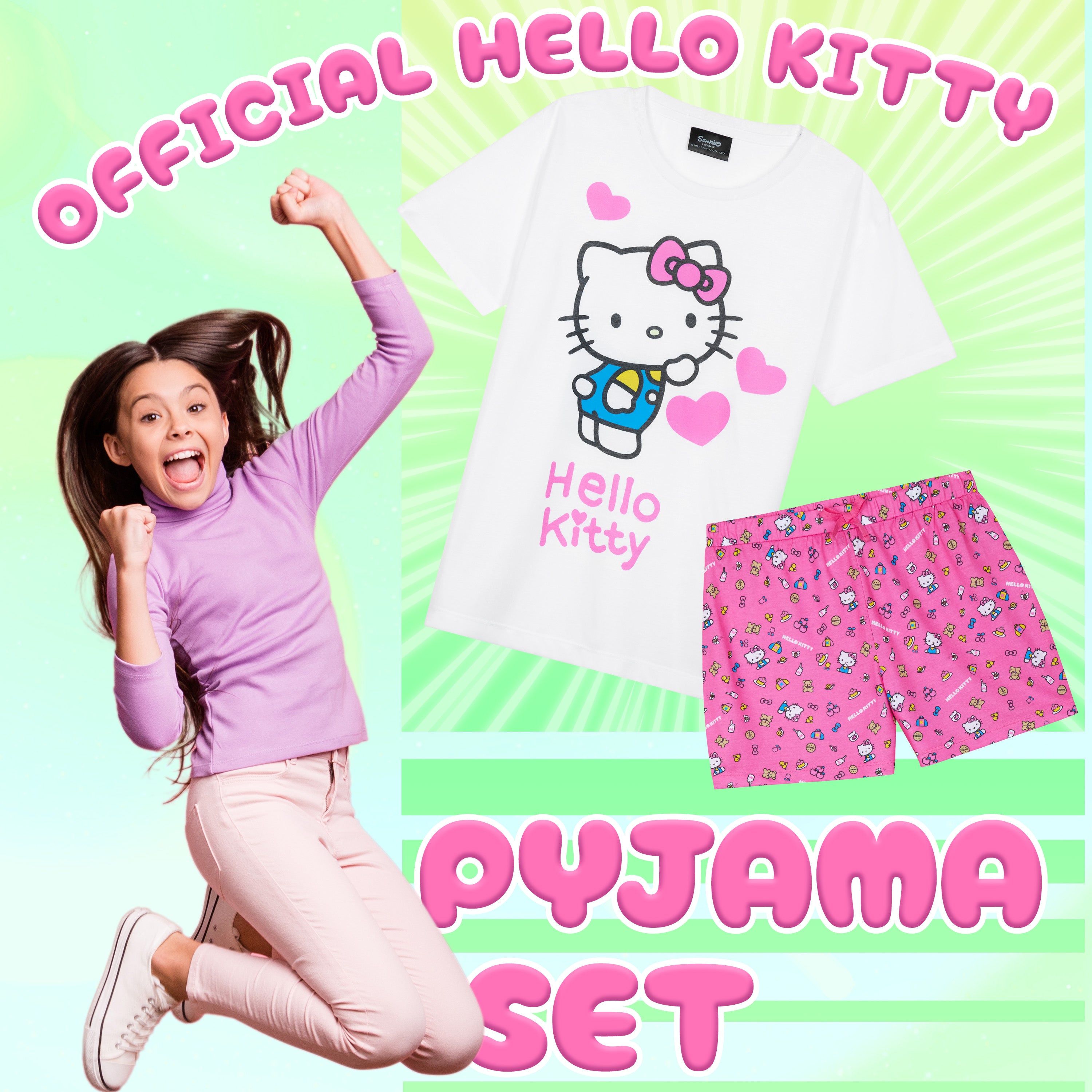 Hello Kitty PJs for Girls Short Sleeve Pyjamas Set for Kids Teenagers Kawaii Lounge Sets Nightwear Soft Comfy Sleepwear Gifts for Girls - Get Trend