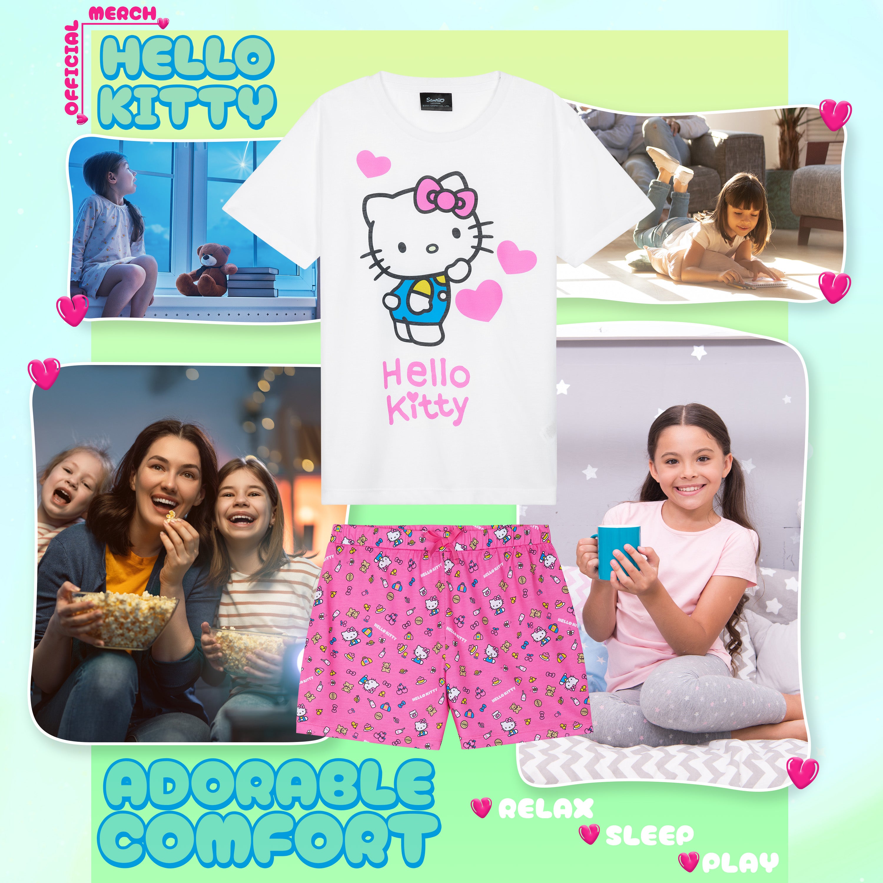 Hello Kitty PJs for Girls Short Sleeve Pyjamas Set for Kids Teenagers Kawaii Lounge Sets Nightwear Soft Comfy Sleepwear Gifts for Girls - Get Trend
