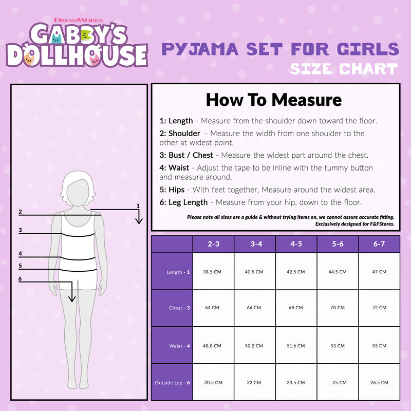 Gabby's Dollhouse Girls Short Pyjamas Set, Breathable Loungewear - Purple/Multi - Get Trend