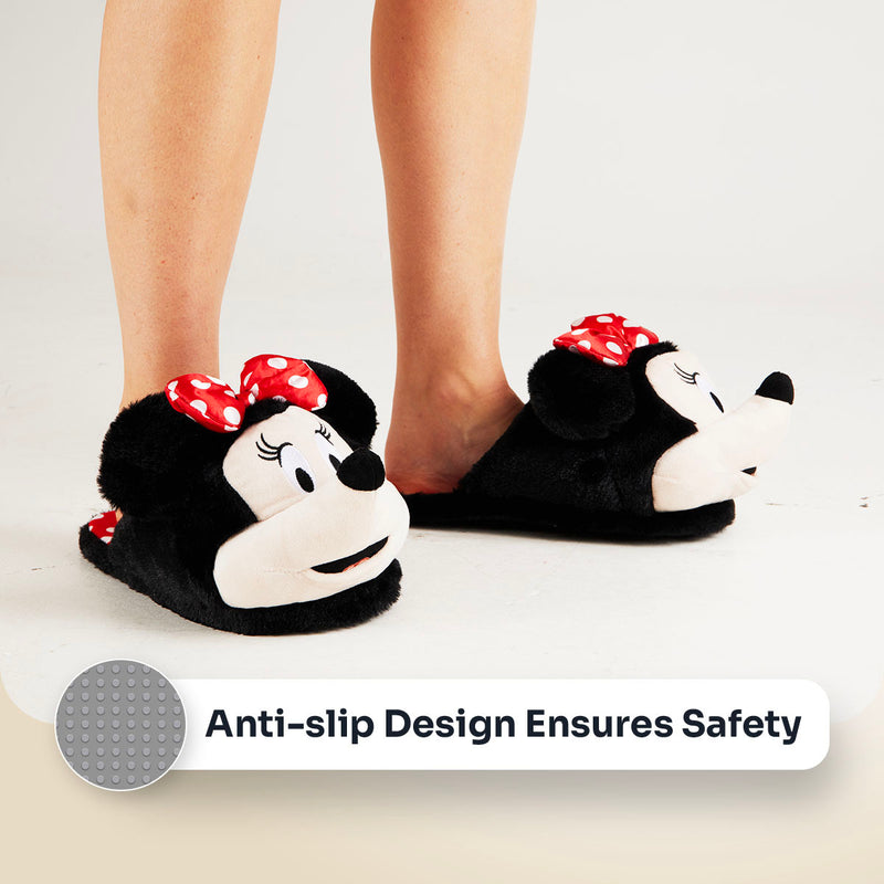 Disney Ladies Slippers,  Fluffy Indoor House Shoes - Minnie Mouse - Get Trend