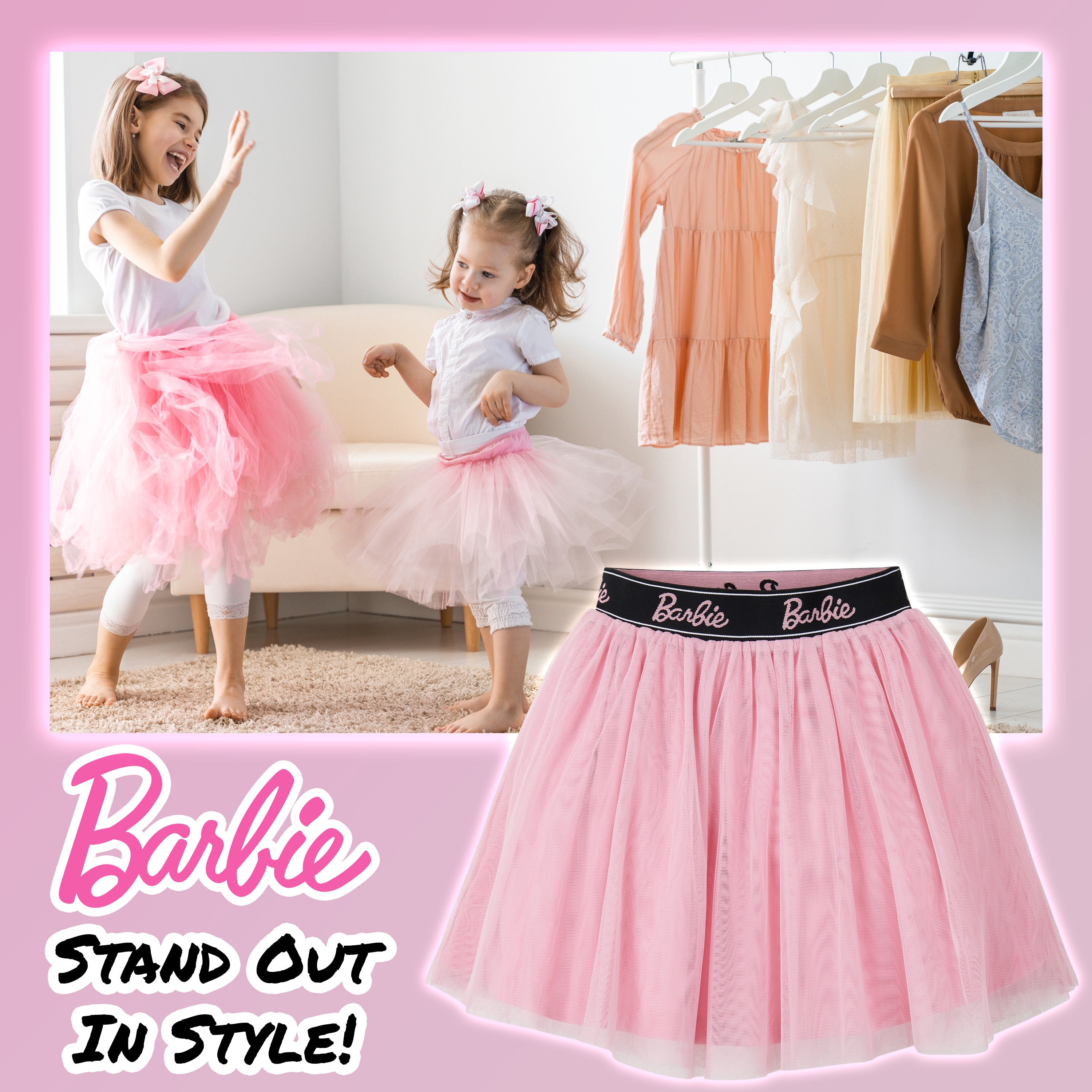 Barbie Girls Tutu Skirt, Mesh 2 Layers with Cotton Lining Skirt - Gifts for Girls - Get Trend