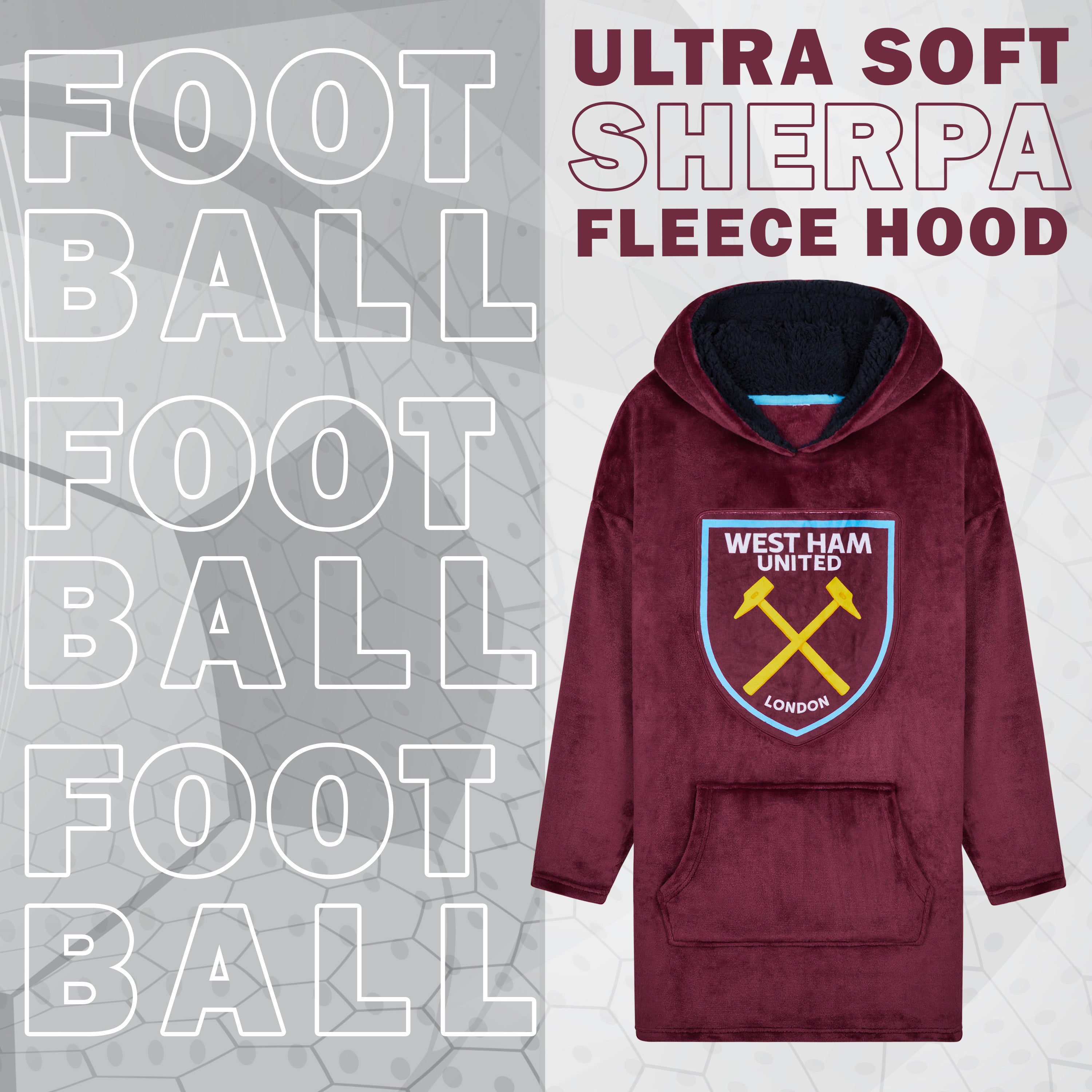 West Ham United F.C. Men's Oversized Fleece Poncho with Hood, West Ham Gifts for Men - Get Trend