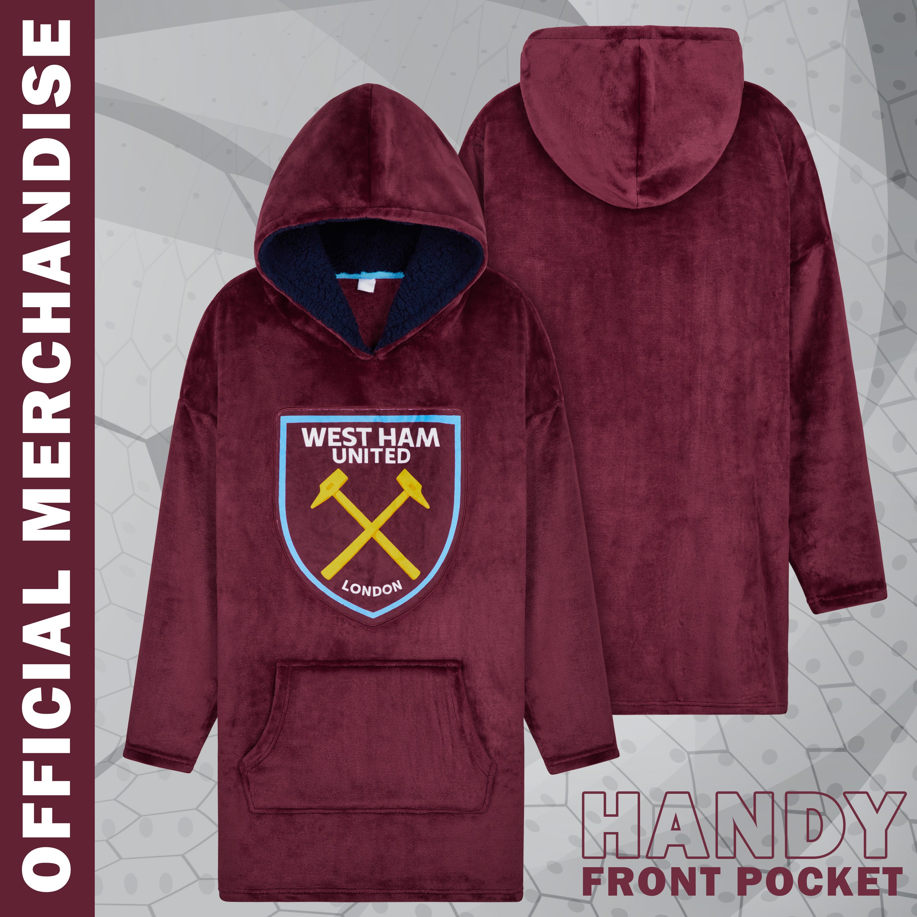 West Ham United F.C. Men's Oversized Fleece Poncho with Hood, West Ham Gifts for Men - Get Trend