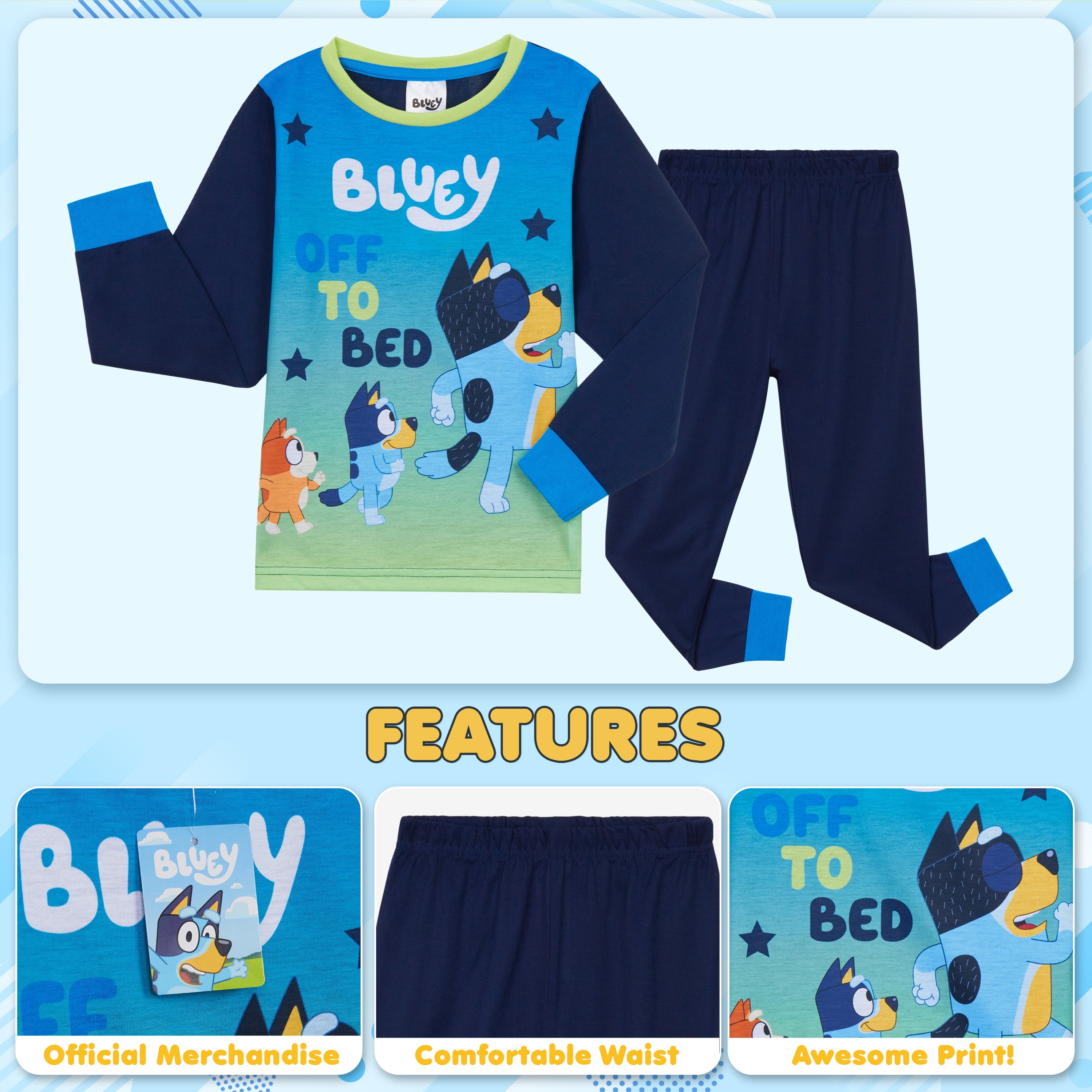 Bluey Boys Long Pyjama Set, Comfy Breathable Loungewear PJs - Gifts for Boys - Get Trend