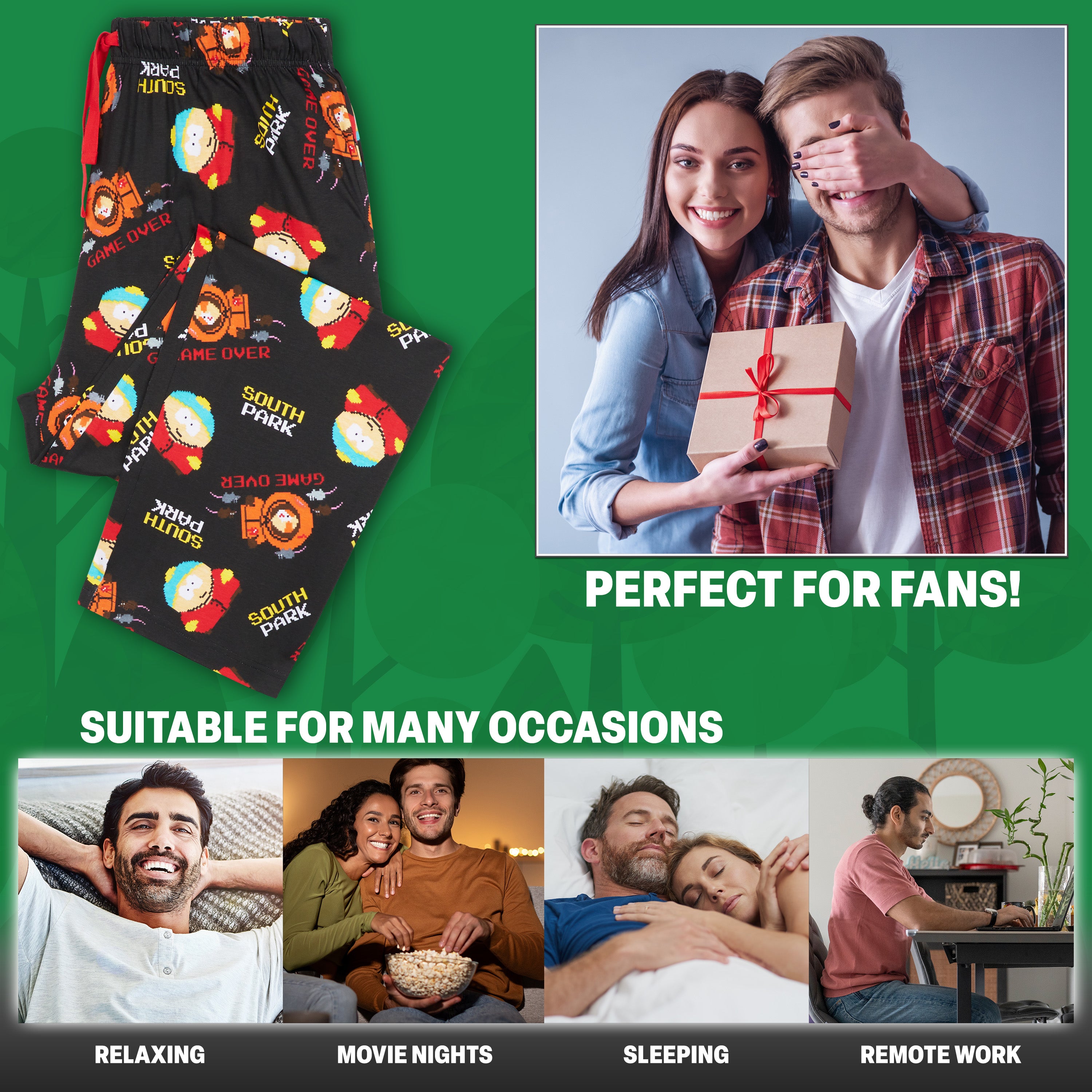 South Park Mens Pyjama Bottoms - Comfy PJs Loungewear Trousers - Funny Gifts for Him - Get Trend