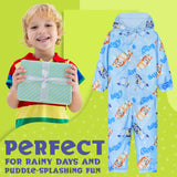 Bluey Puddle Suit Boys Waterproof All in One Rainsuit Kids with Hood Fleece Lined Outdoor Rainwear - Get Trend