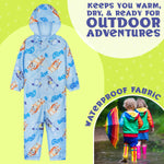 Bluey Puddle Suit Boys Waterproof All in One Rainsuit Kids with Hood Fleece Lined Outdoor Rainwear - Get Trend