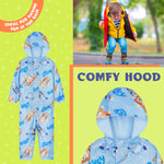 Bluey Puddle Suit Boys Waterproof All in One Rainsuit Kids with Hood Fleece Lined Outdoor Rainwear - Get Trend