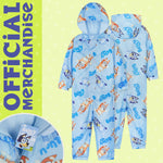Bluey Puddle Suit Boys Waterproof All in One Rainsuit Kids with Hood Fleece Lined Outdoor Rainwear - Get Trend