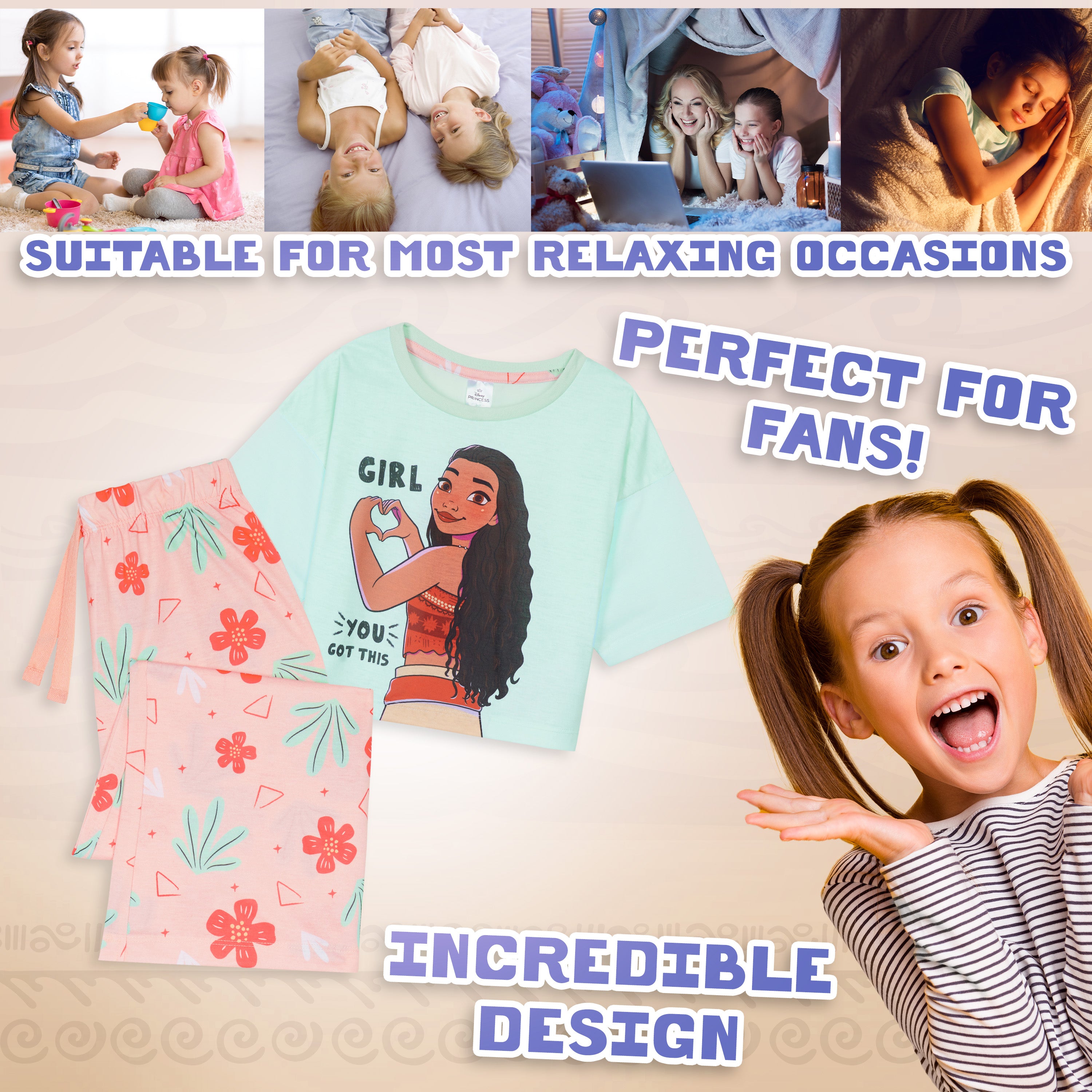 Disney Moana Girls Pyjamas Set for Kids Teenagers, Comfy Sleepwear Loungewear - Get Trend