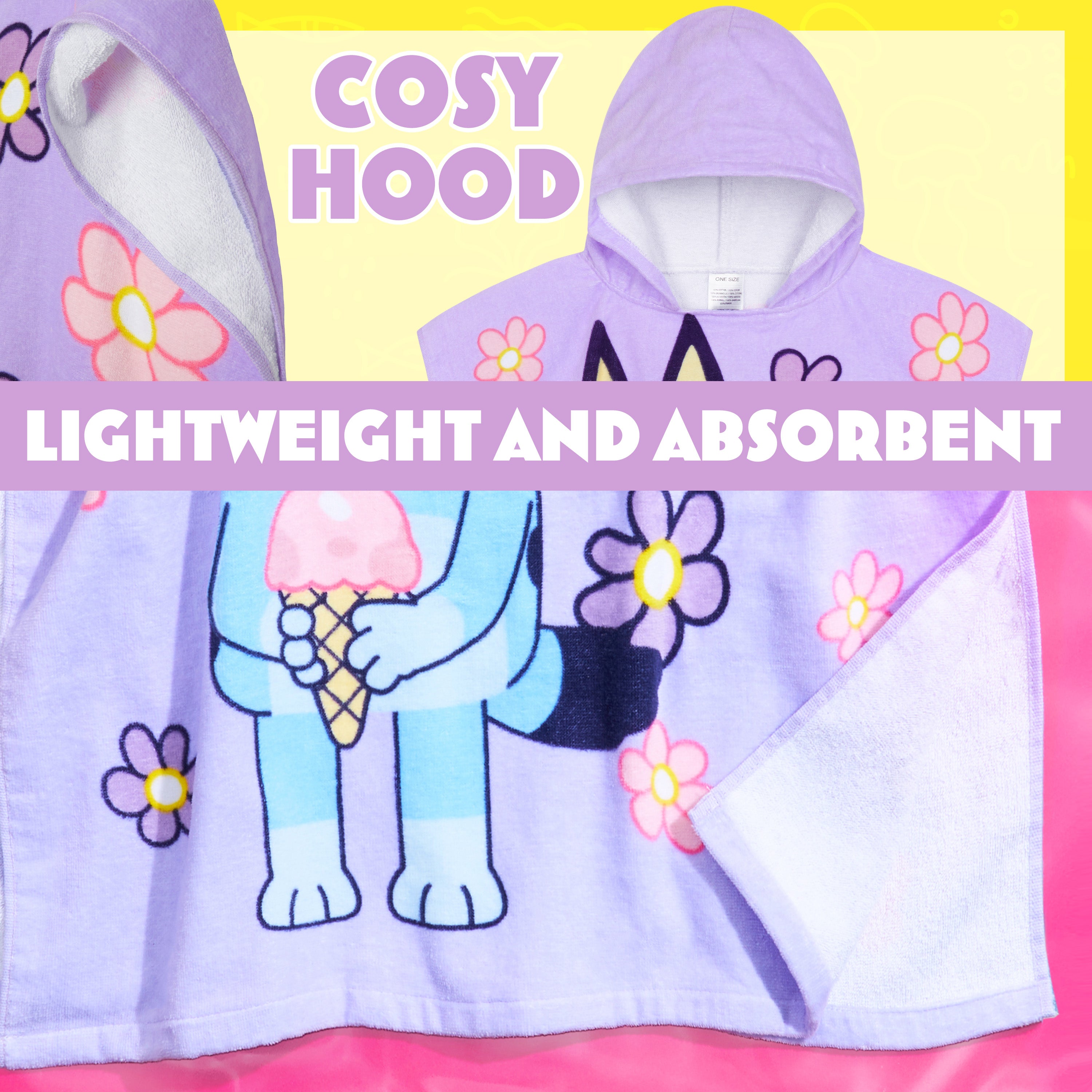 Bluey Bath Towel with Hood for Kids Absorbent Changing Robe Cotton Poncho for Swimming Bath Shower Beach Towel Holiday Essentials (Purple, 3-8 Years) - Get Trend