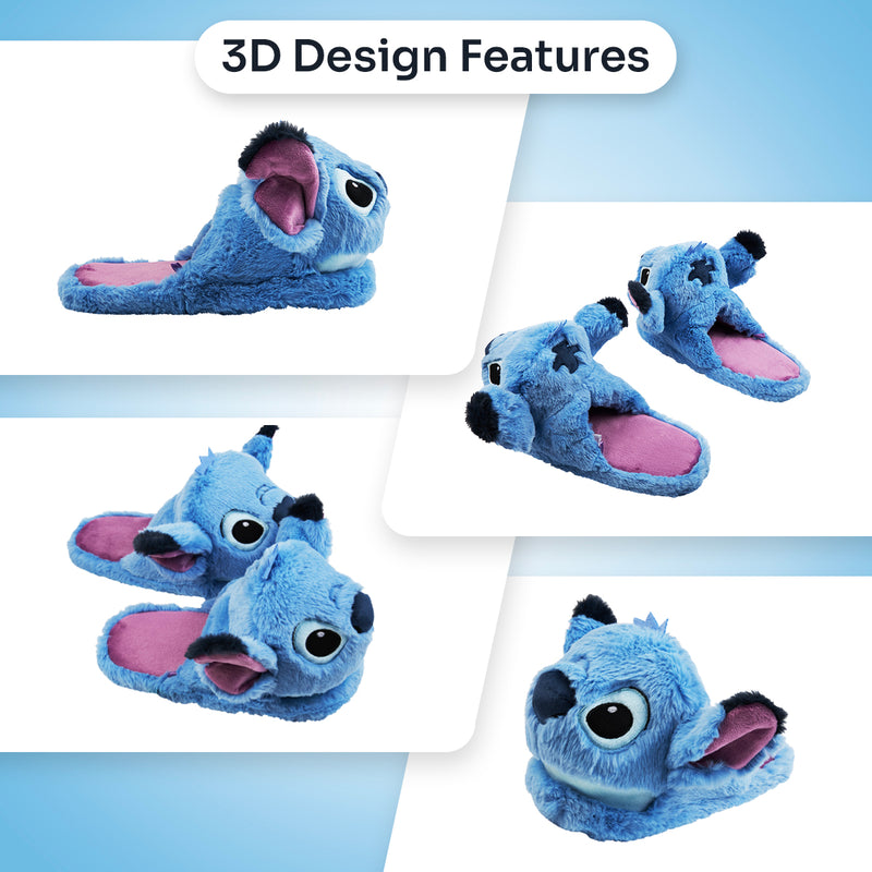 Disney Ladies Slippers,  Fluffy Indoor House Shoes - Stitch - Get Trend