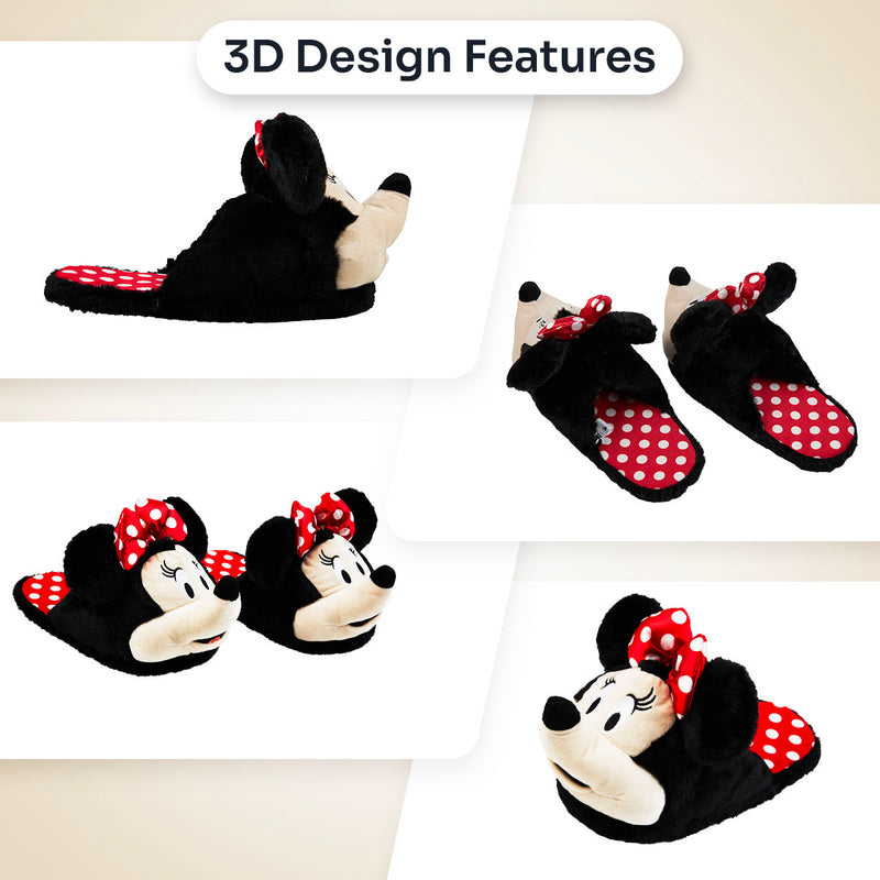 Disney Ladies Slippers,  Fluffy Indoor House Shoes - Minnie Mouse - Get Trend