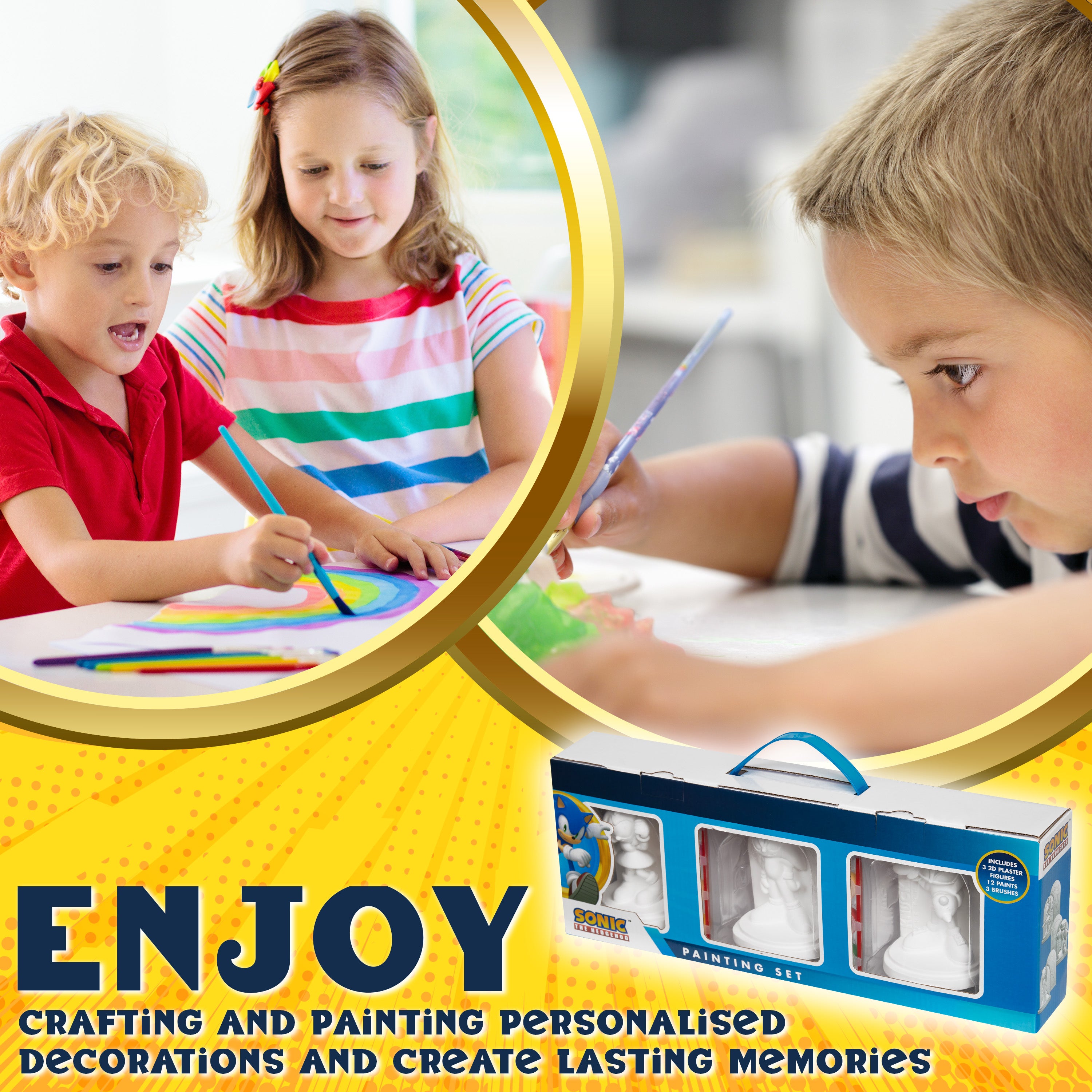 SONIC THE HEDGEHOG Paint Your Own Figures Set of 3 - DIY Crafts Art Set - Get Trend