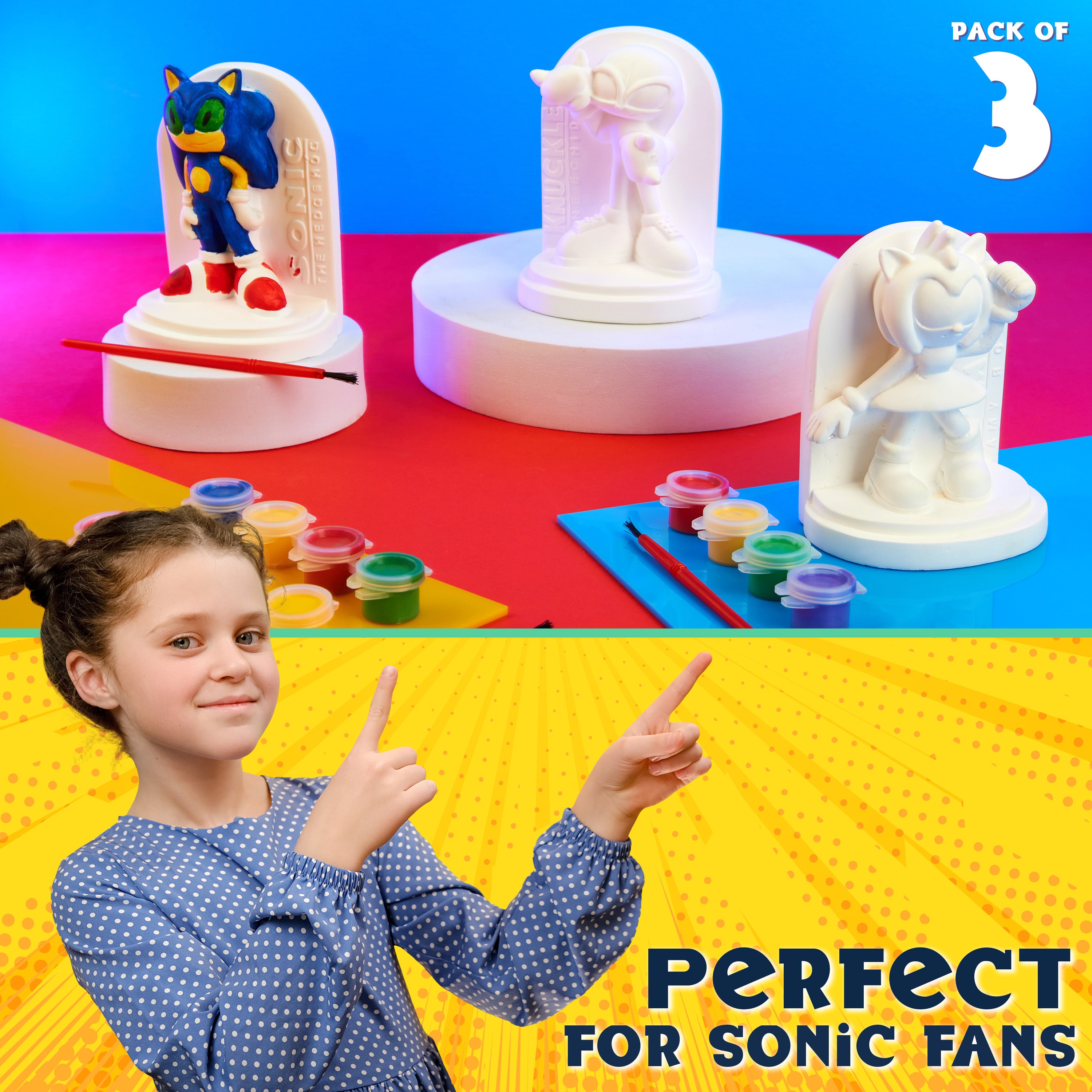 SONIC THE HEDGEHOG Paint Your Own Figures Set of 3 - DIY Crafts Art Set - Get Trend