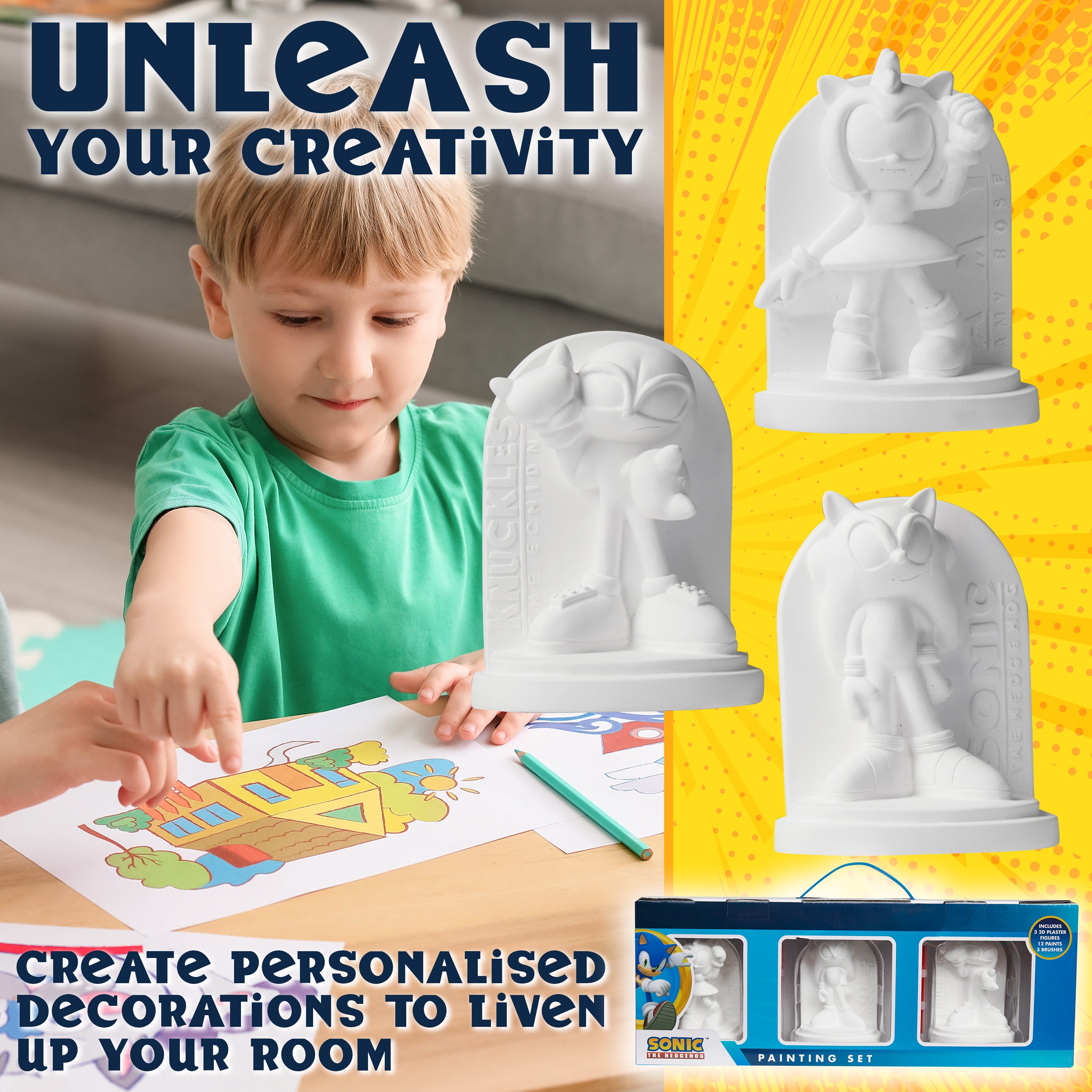 SONIC THE HEDGEHOG Paint Your Own Figures Set of 3 - DIY Crafts Art Set - Get Trend