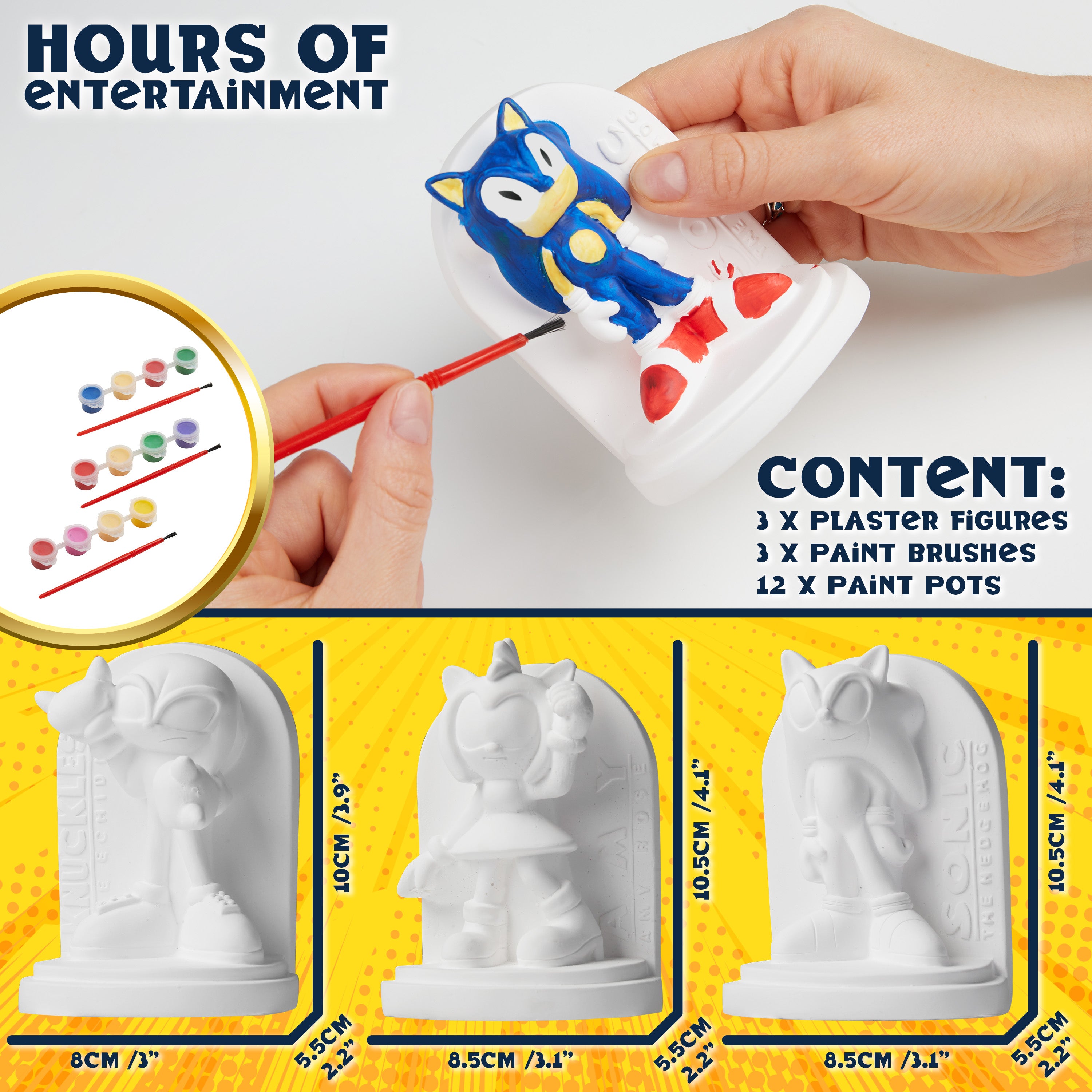SONIC THE HEDGEHOG Paint Your Own Figures Set of 3 - DIY Crafts Art Set - Get Trend