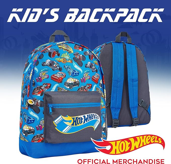 Hot Wheels School Bag, Official Kids Backpack with Cars Print, Large Blue Rucksack for School Sports Travel, Back to School Supplies for Children, Gifts for Boys Girls Teenagers - Get Trend
