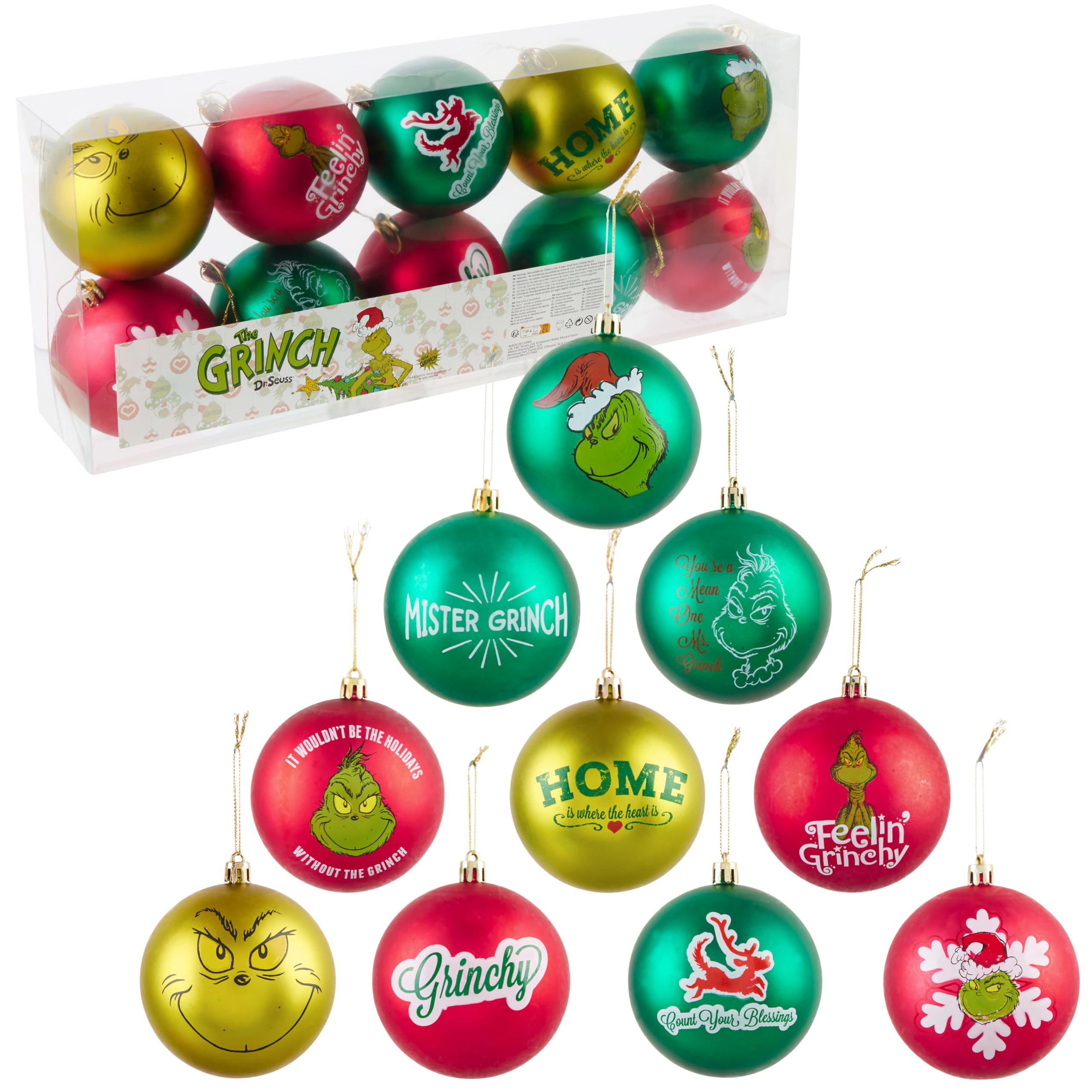 The Grinch Tree Baubles Christmas Decorations Pack of 10 Festive Hanging Ornament - Get Trend