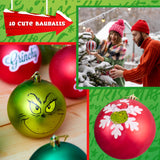 The Grinch Tree Baubles Christmas Decorations Pack of 10 Festive Hanging Ornament - Get Trend