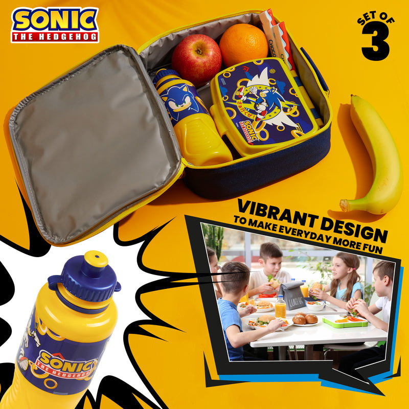 Sonic The Hedgehog Kids - 3 Piece Set Lunch Bag, Lunch Box & 430ml Water Bottle - Get Trend