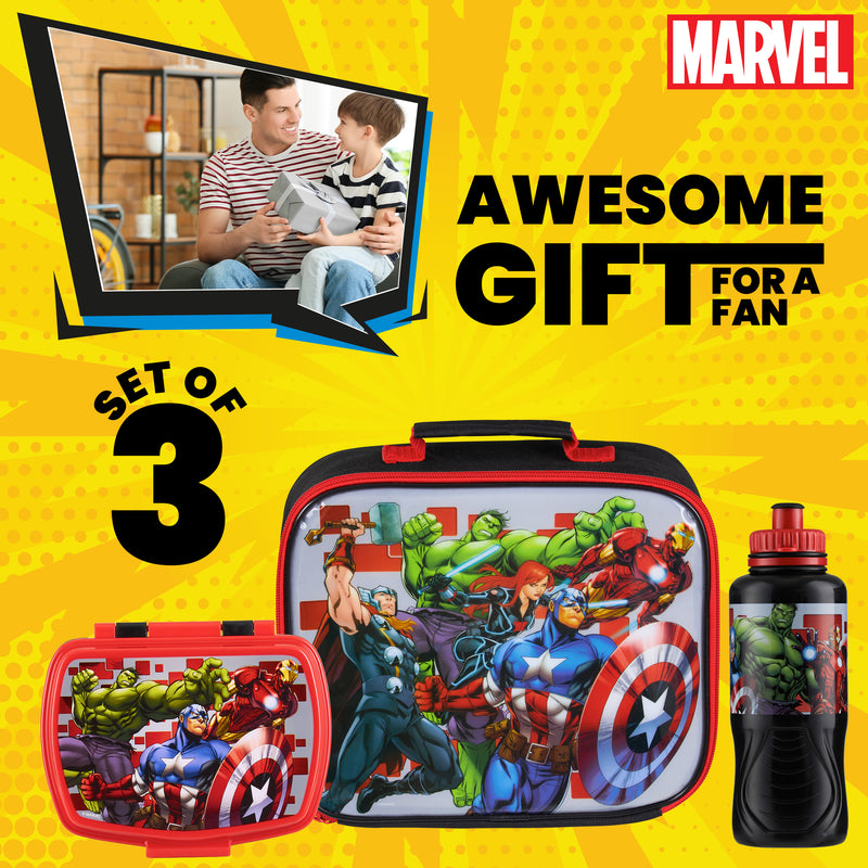Marvel Kids Lunch Box 3 Piece Set Avengers Insulated Lunch Bag Snack Box 430ml - Get Trend
