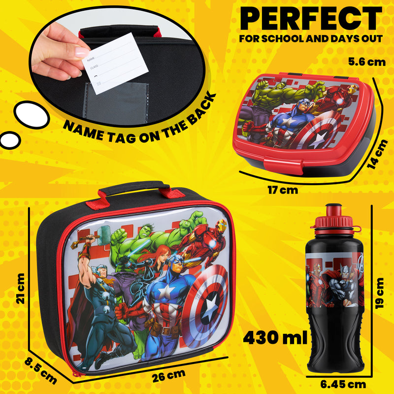 Marvel Kids Lunch Box 3 Piece Set Avengers Insulated Lunch Bag Snack Box 430ml - Get Trend