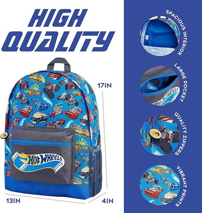 Hot Wheels School Bag, Official Kids Backpack with Cars Print, Large Blue Rucksack for School Sports Travel, Back to School Supplies for Children, Gifts for Boys Girls Teenagers - Get Trend