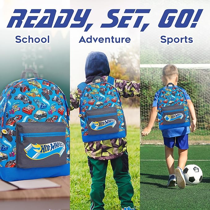 Hot Wheels School Bag, Official Kids Backpack with Cars Print, Large Blue Rucksack for School Sports Travel, Back to School Supplies for Children, Gifts for Boys Girls Teenagers - Get Trend