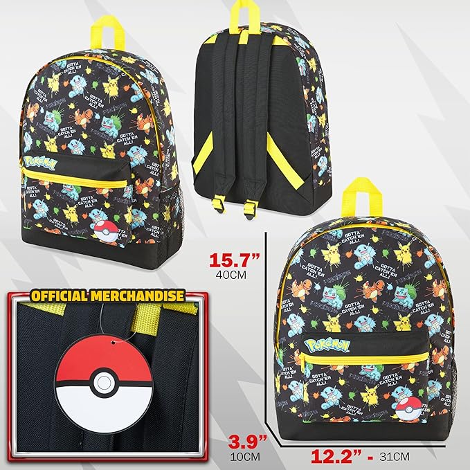 Pokemon Backpack for Kids Teenagers Pikachu Rucksack School Bag with Zipped Pockets - Get Trend