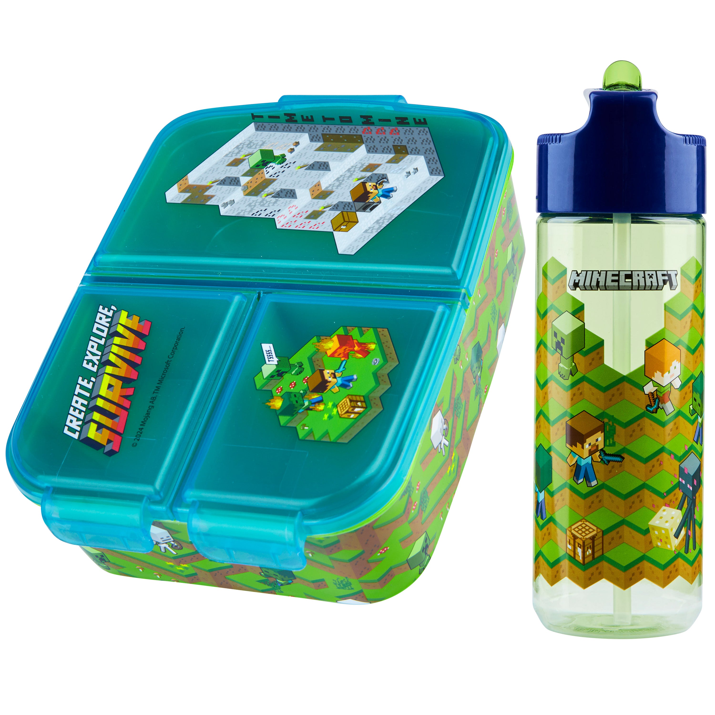 Minecraft Kids Lunchbox with Compartments & Water Bottle for School or Days Out - Get Trend