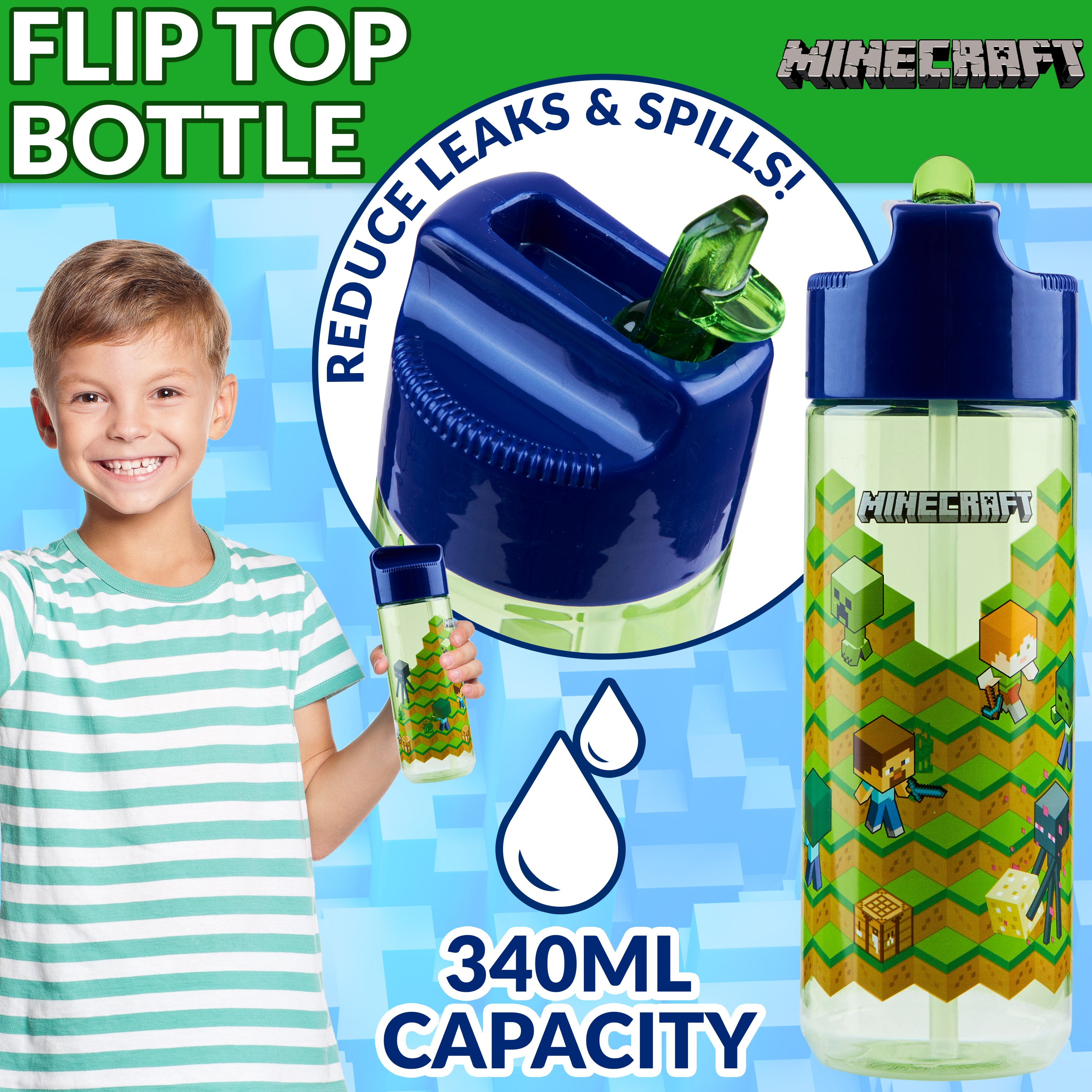Minecraft Kids Lunchbox with Compartments & Water Bottle for School or Days Out - Get Trend