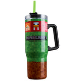 Minecraft Insulated Tumbler Travel Mug 940ml/33oz Creeper Water Bottle with Straw & Handle Thermal Double Wall Vacuum Insulation Drinks Cold Up to 17Hrs, Hot Up to 8Hrs, 45Hrs Ice - Get Trend