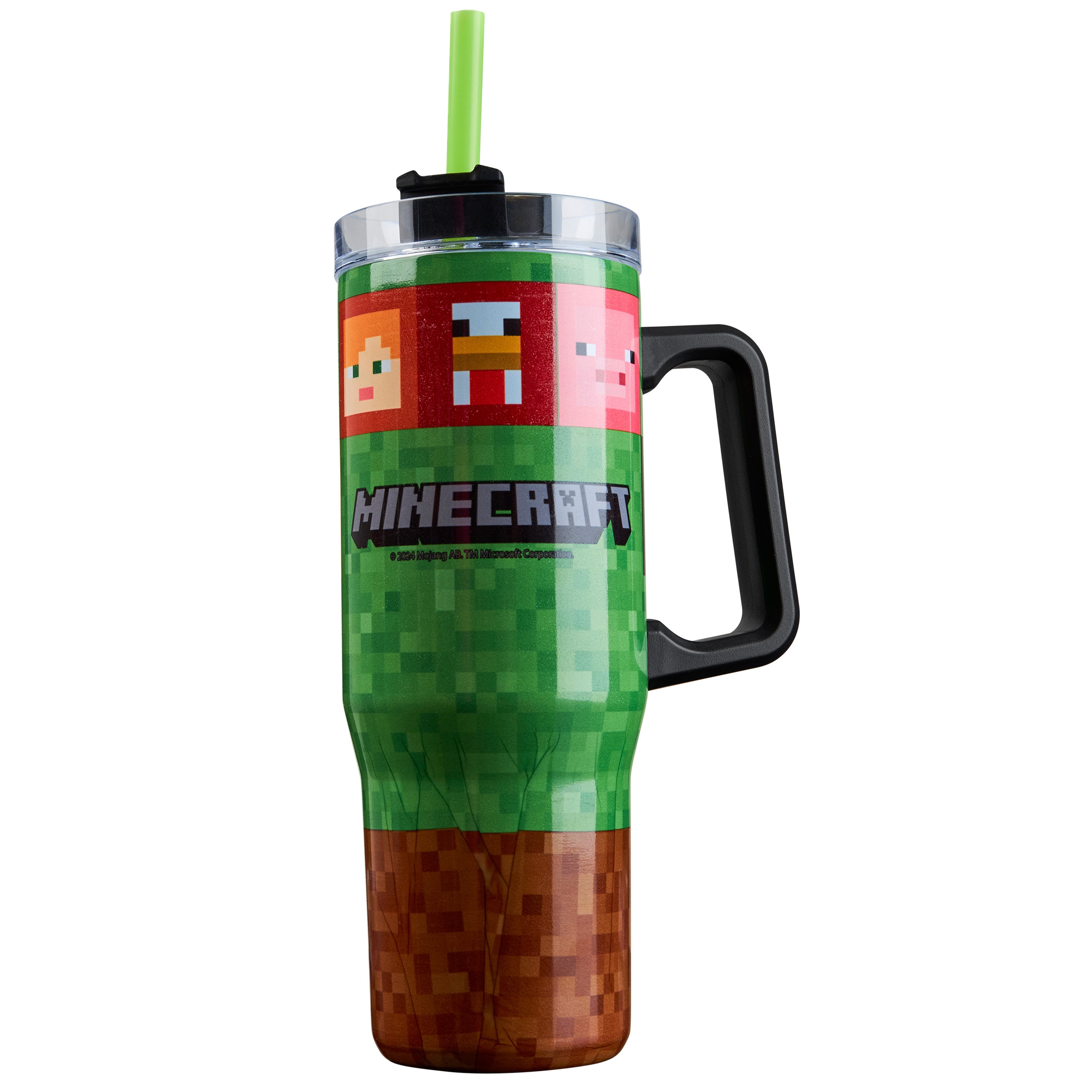 Minecraft Insulated Tumbler Travel Mug 940ml/33oz Creeper Water Bottle with Straw & Handle Thermal Double Wall Vacuum Insulation Drinks Cold Up to 17Hrs, Hot Up to 8Hrs, 45Hrs Ice - Get Trend