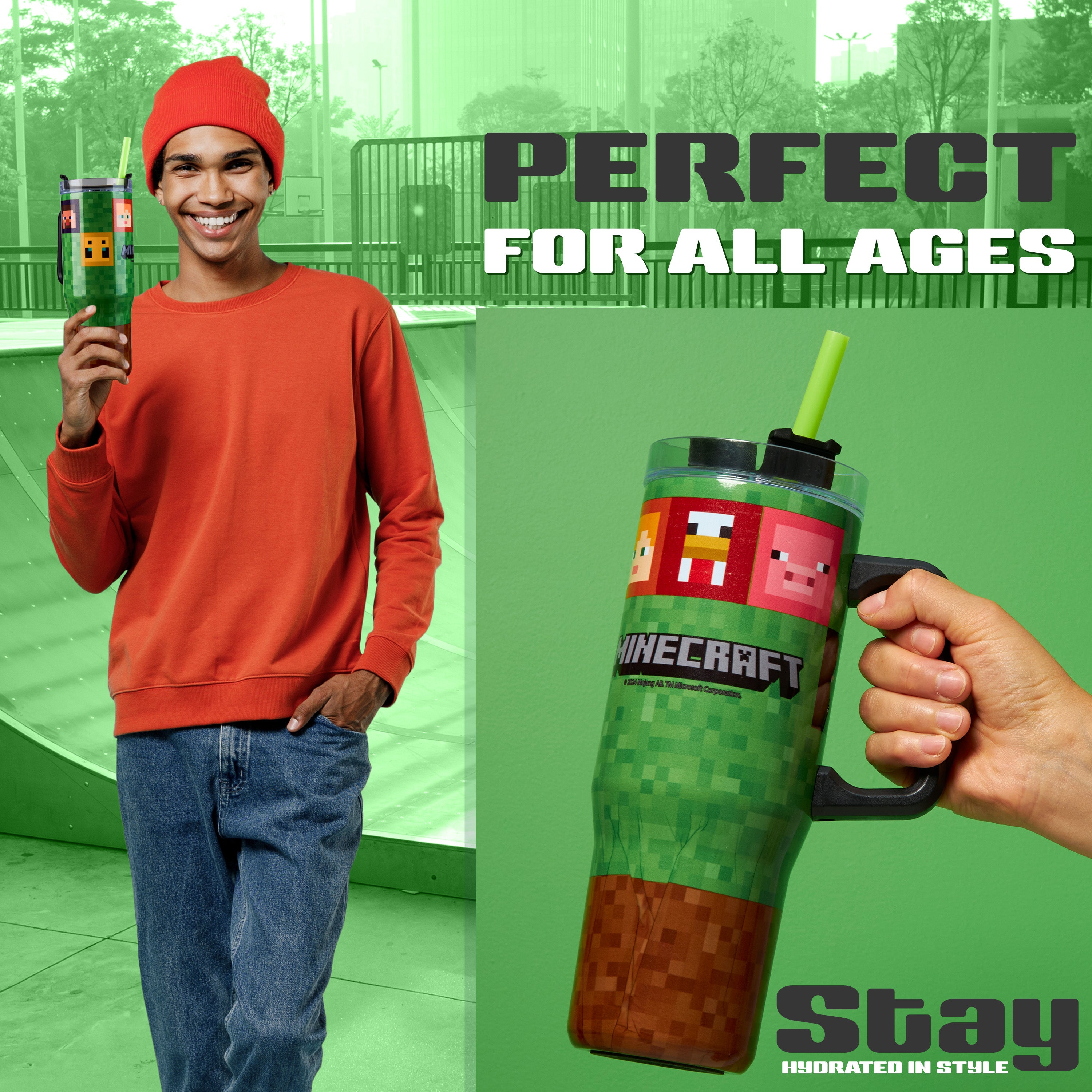 Minecraft Insulated Tumbler Travel Mug 940ml/33oz Creeper Water Bottle with Straw & Handle Thermal Double Wall Vacuum Insulation Drinks Cold Up to 17Hrs, Hot Up to 8Hrs, 45Hrs Ice - Get Trend