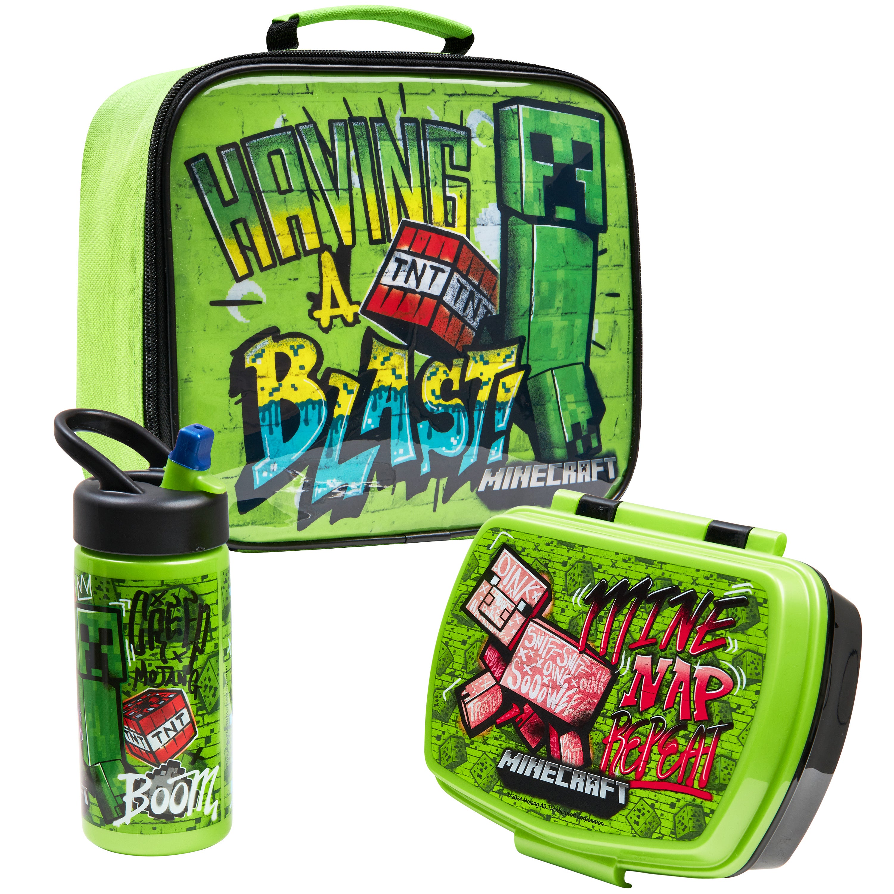Minecraft Kids Insulated Lunch Bag, Box and Bottle, 3 Piece Set - Gamer Gifts - Get Trend