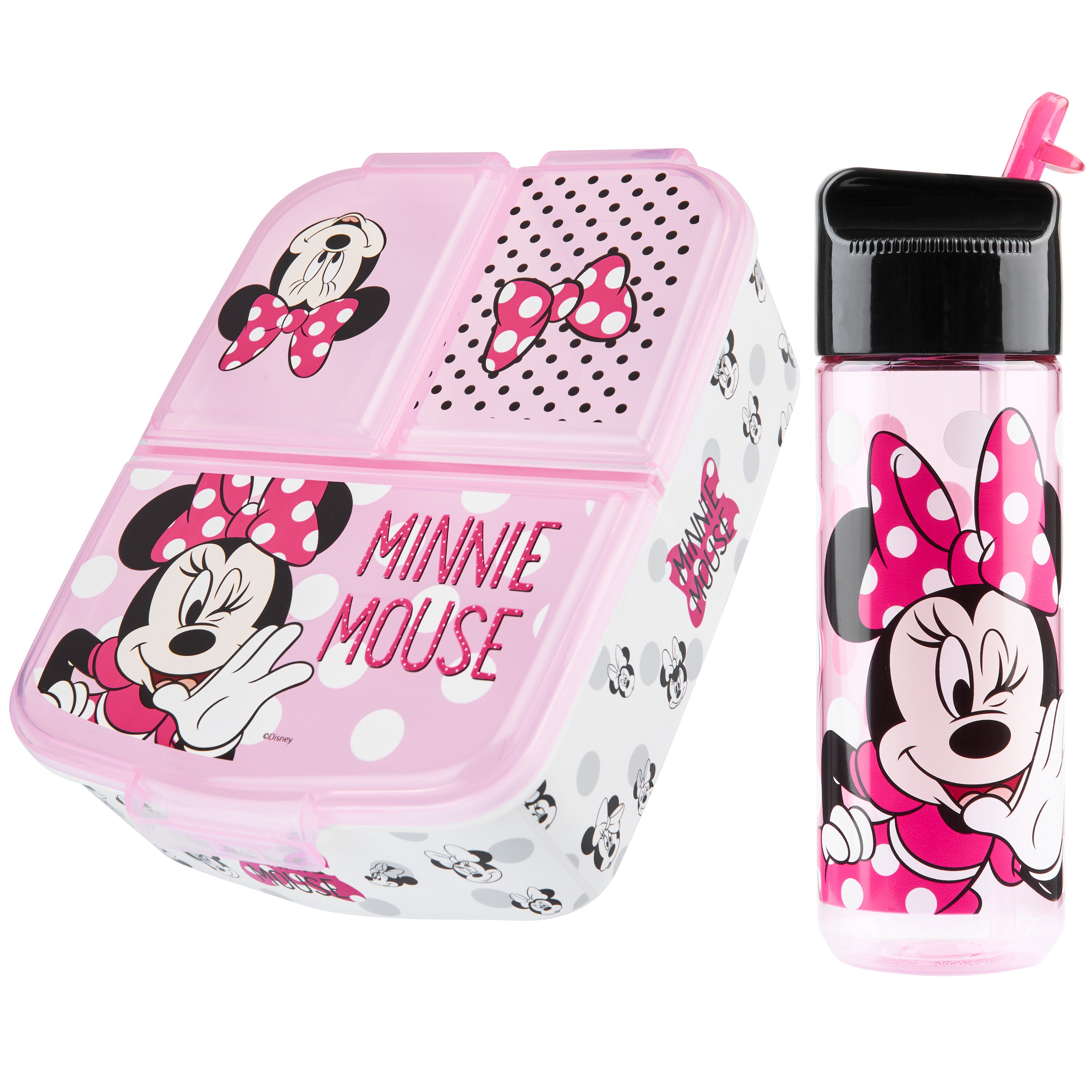 Disney Minnie Mouse Kids Lunchbox with Compartments and Water Bottle with Straw (Pink) - Get Trend