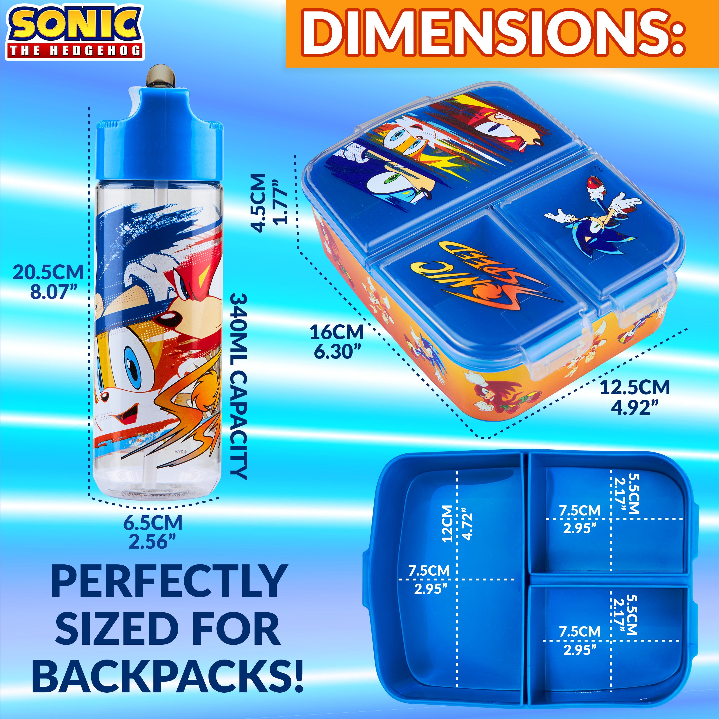SONIC THE HEDGEHOG Kids Lunchbox with Compartments & Water Bottle for School - Get Trend