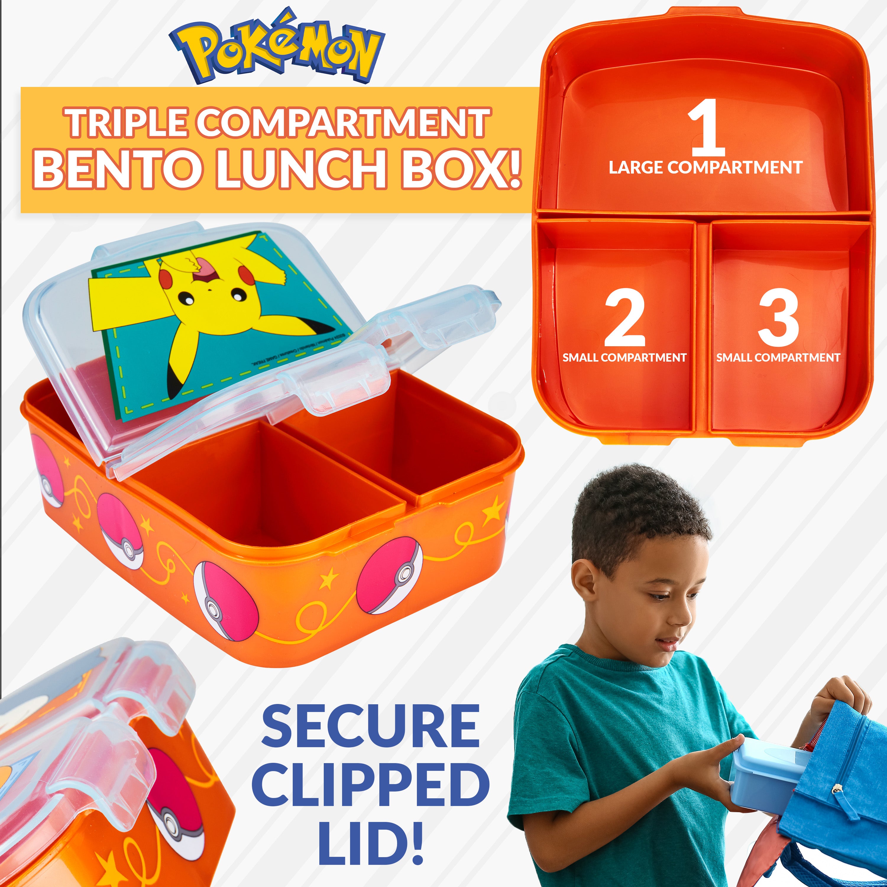 Pokemon Kids Lunchbox with Compartments and Water Bottle for School or Day Trips - Get Trend