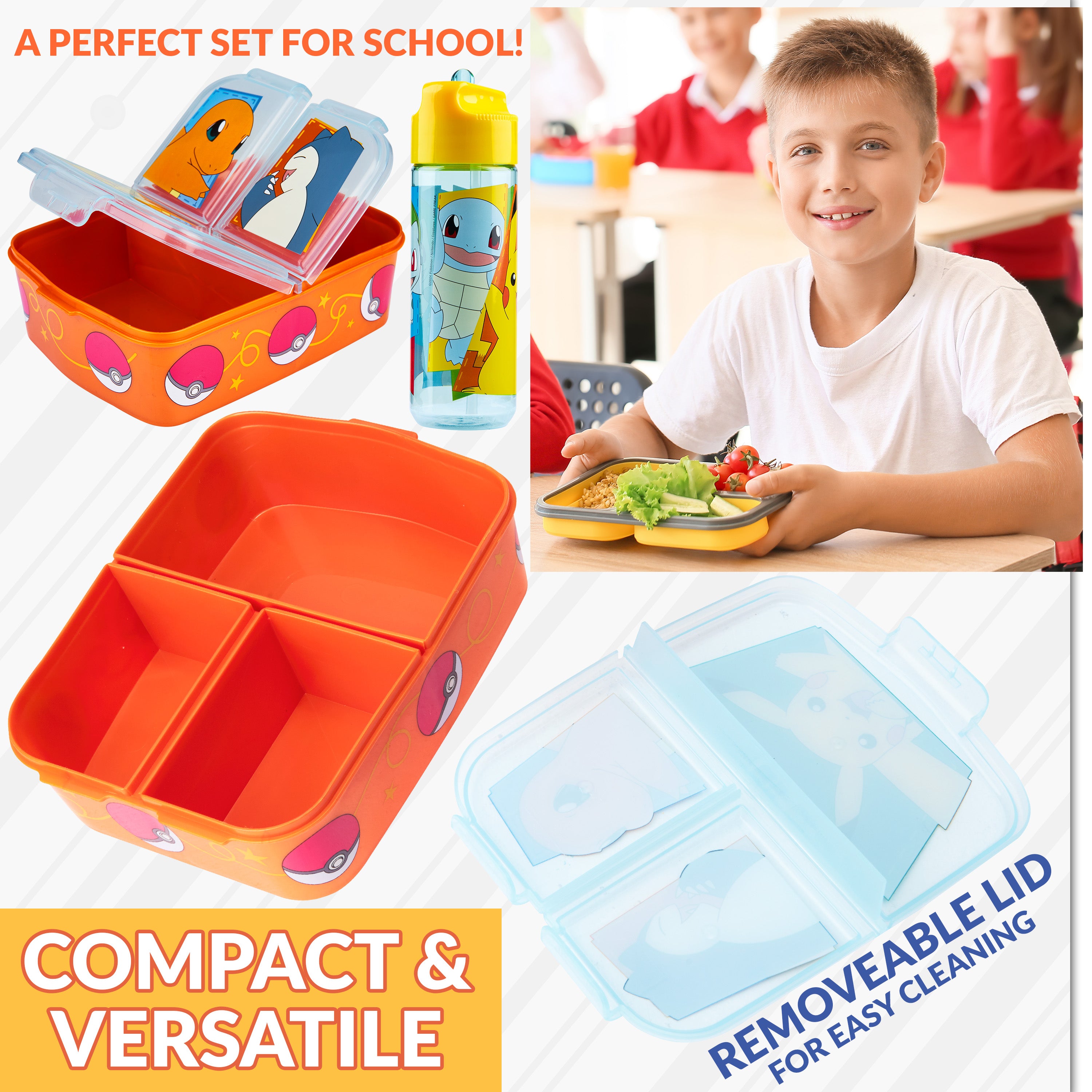 Pokemon Kids Lunchbox with Compartments and Water Bottle for School or Day Trips - Get Trend
