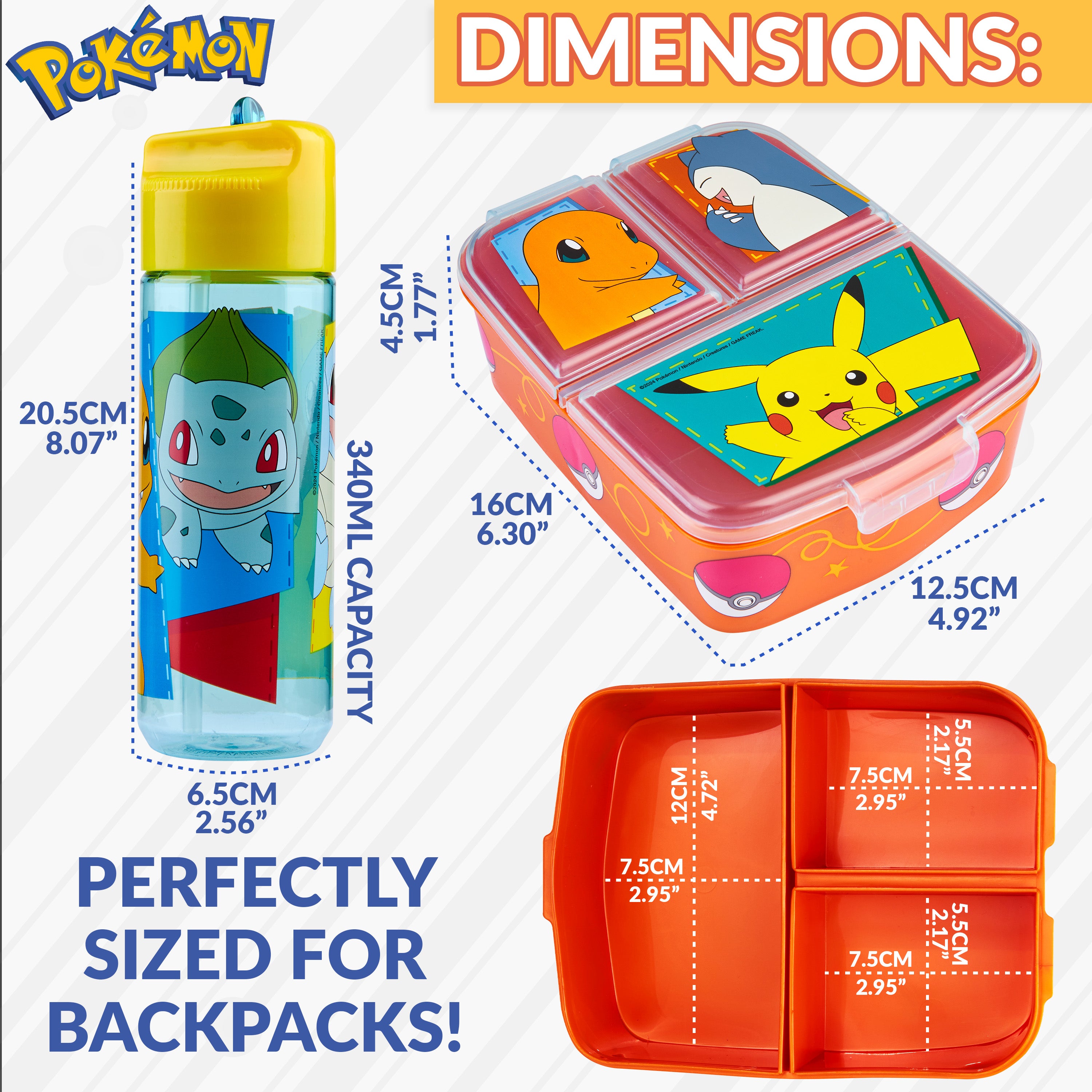 Pokemon Kids Lunchbox with Compartments and Water Bottle for School or Day Trips - Get Trend