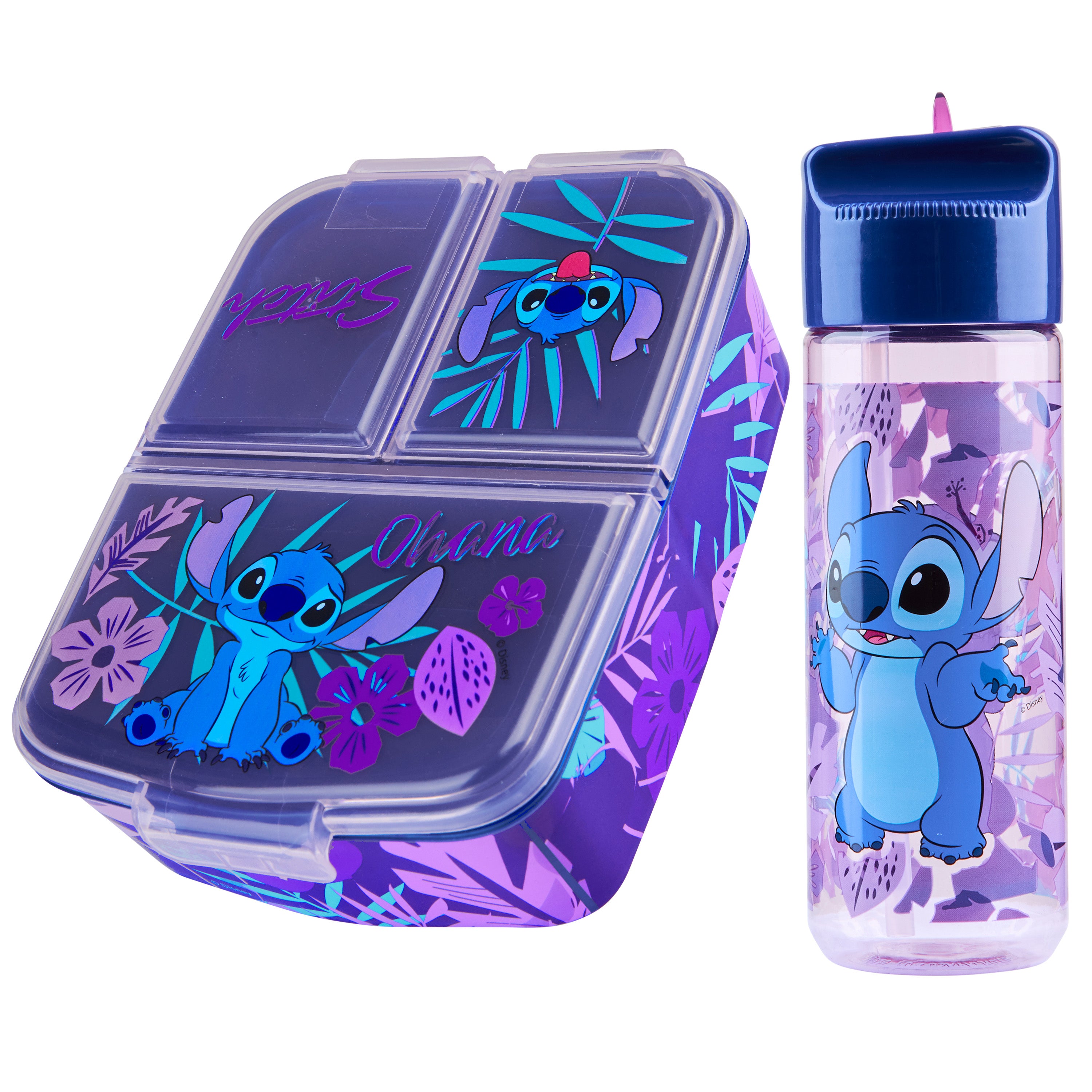 Disney Stitch Kids Lunchbox with Compartments and Water Bottle for School (Blue/Purple) - Get Trend