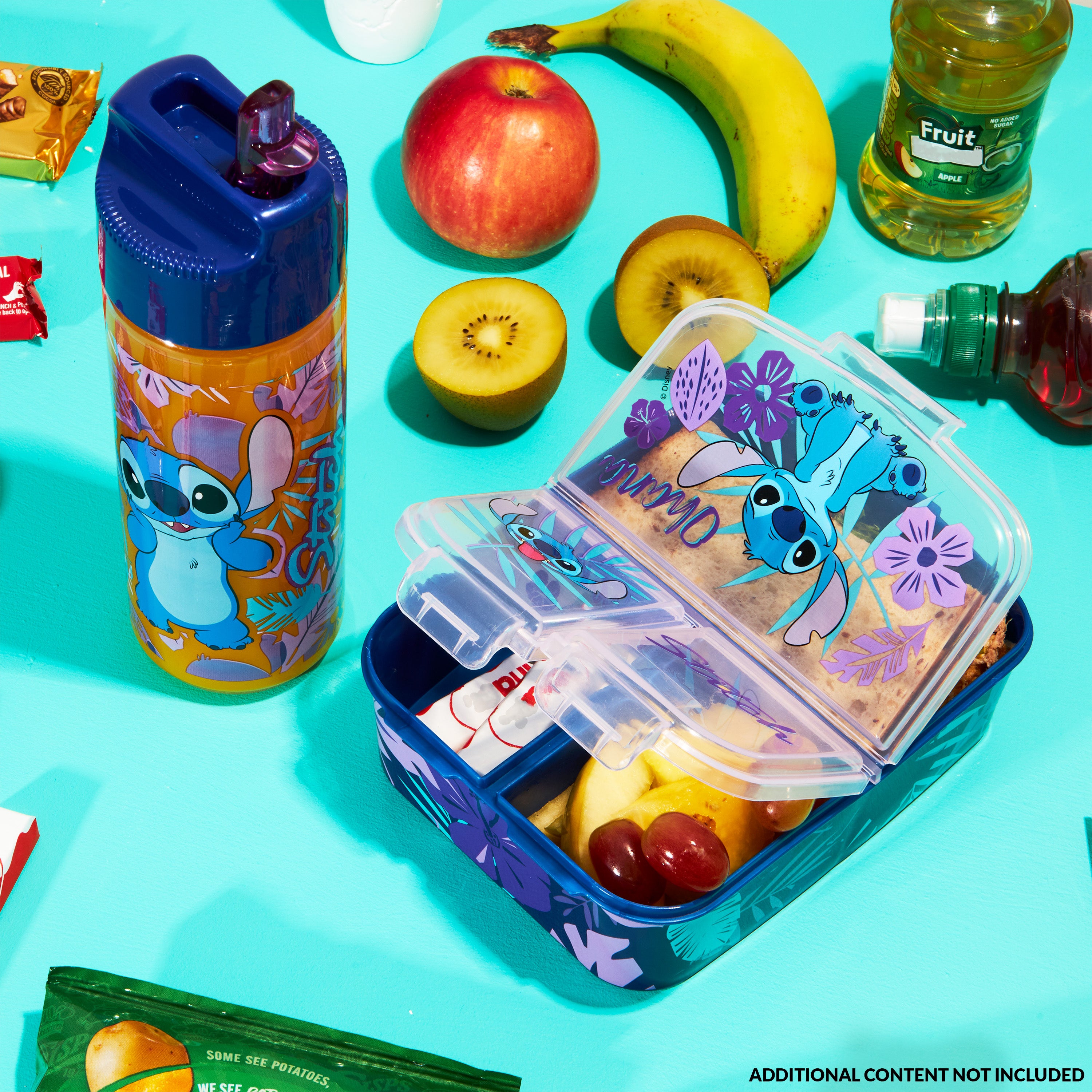 Disney Stitch Kids Lunchbox with Compartments and Water Bottle for School (Blue/Purple) - Get Trend