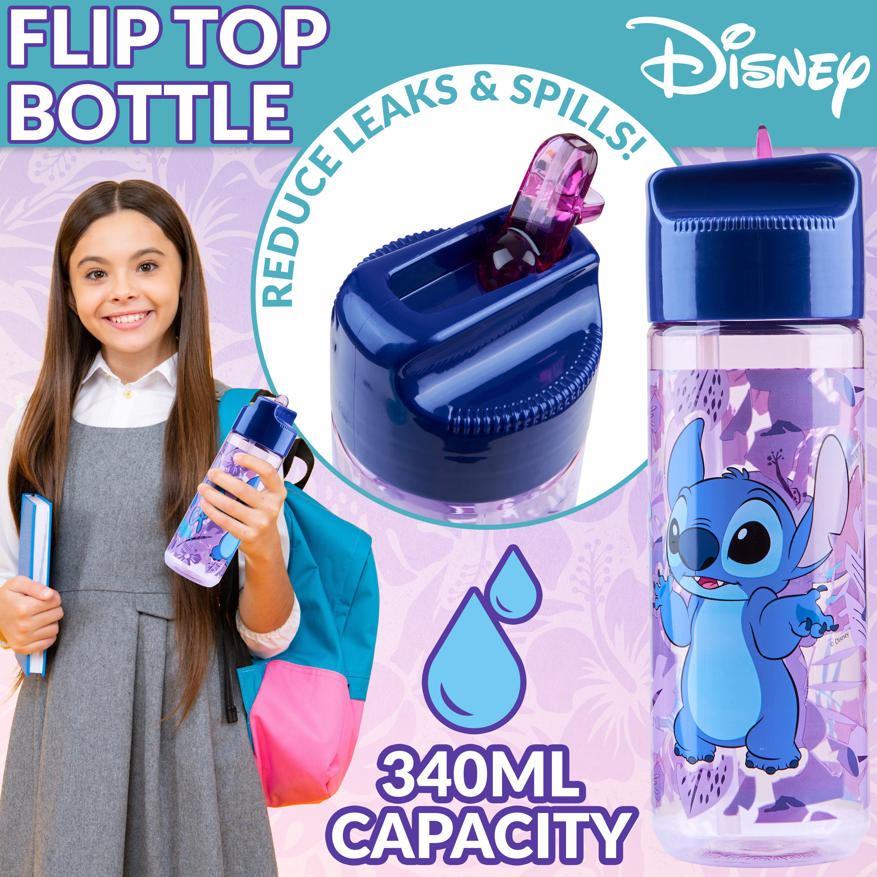 Disney Stitch Kids Lunchbox with Compartments and Water Bottle for School (Blue/Purple) - Get Trend