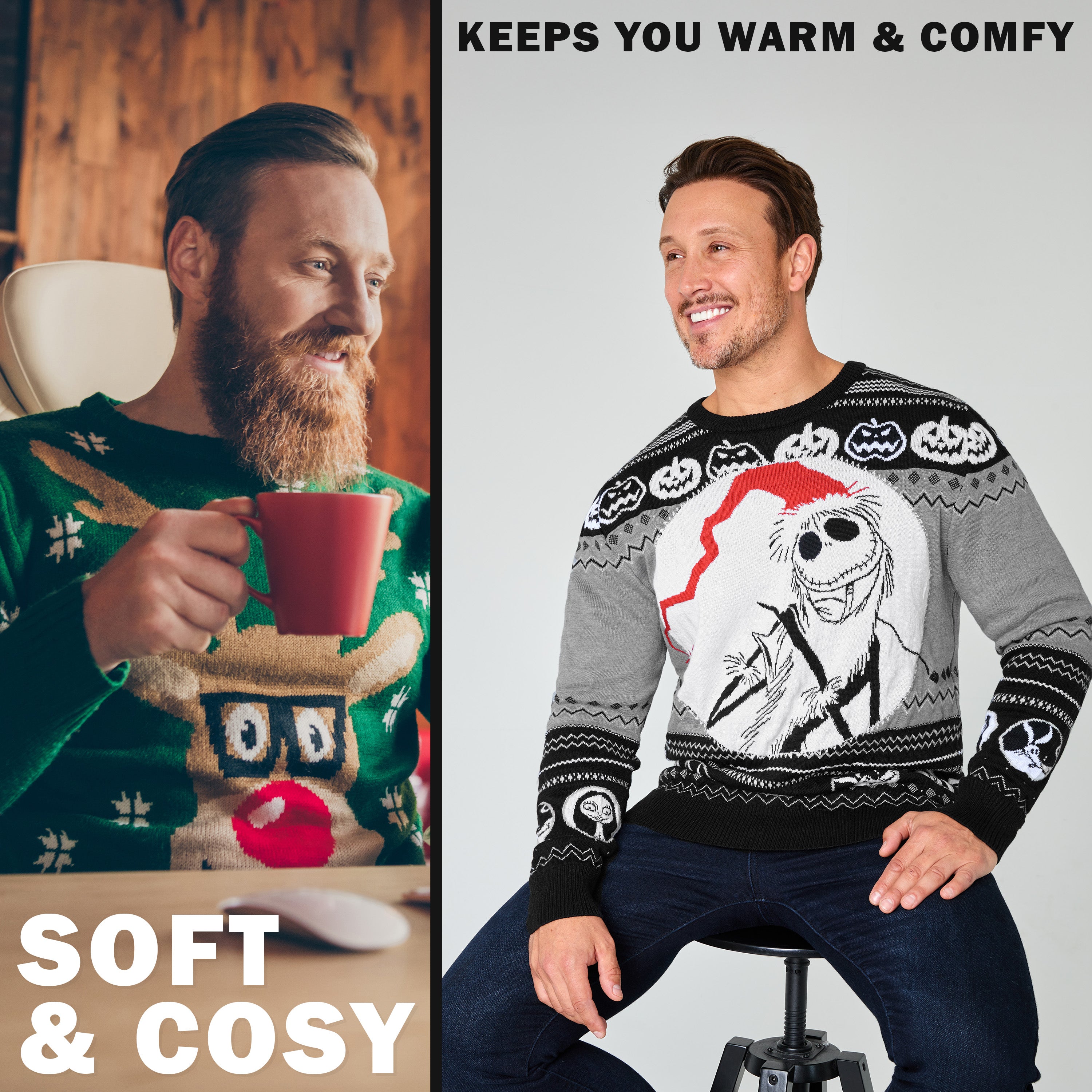 Disney Mens Christmas Jumper Crew Neck with Long Sleeves, Warm Cosy Xmas Jumper - Gifts for Men - Get Trend